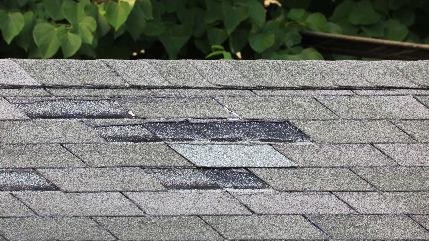 Damaged roof with missing shingles