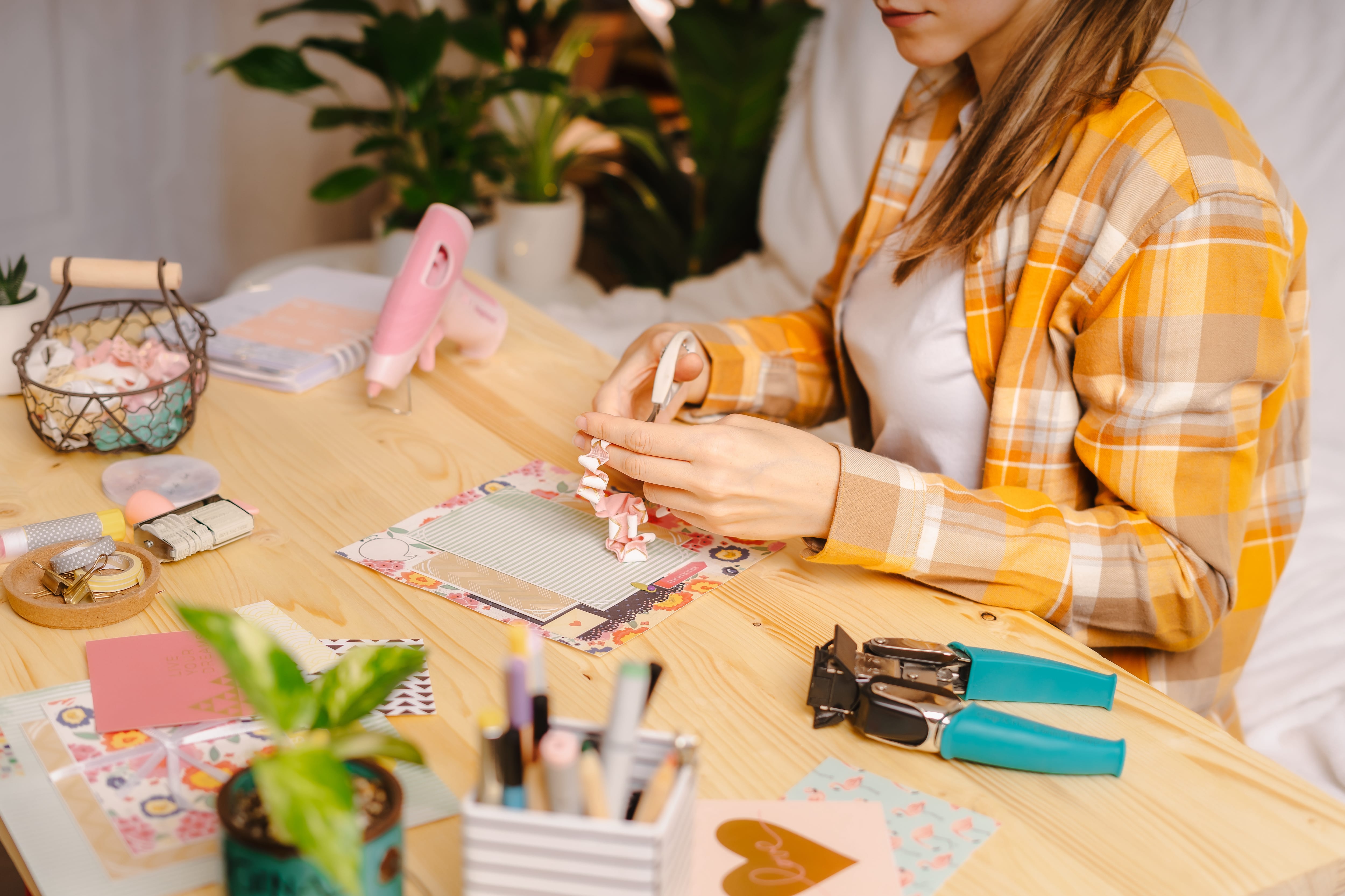 Woman crafting at table