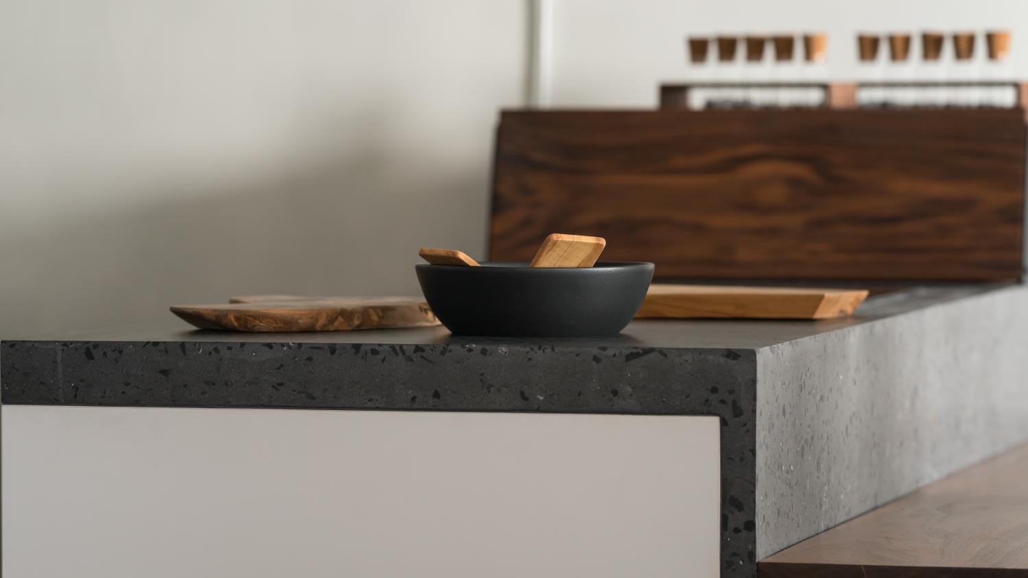 Kitchen interior with terrazzo countertops