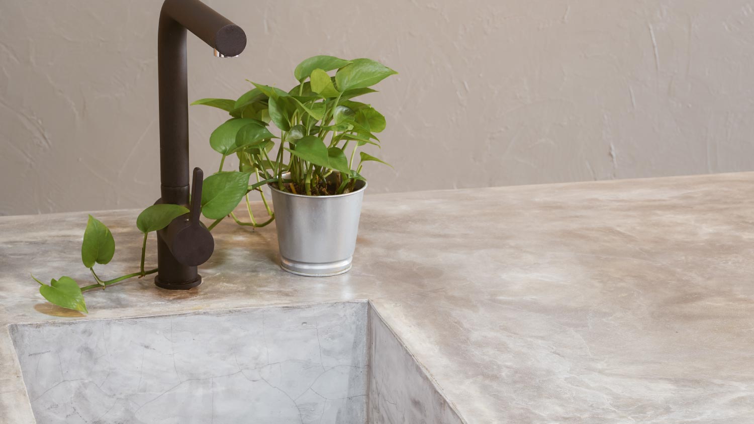 Kitchen sink with cement countertops