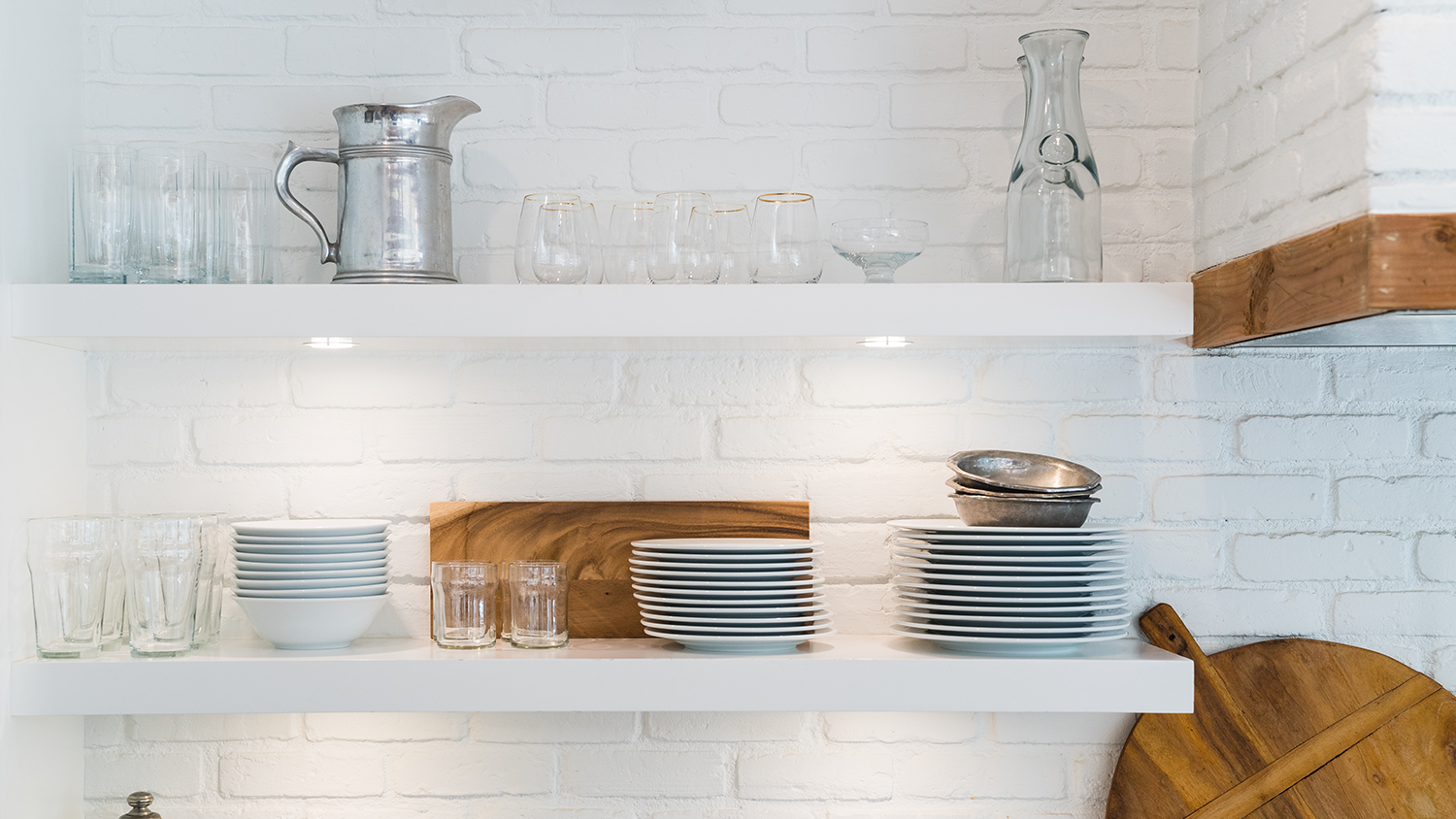 Organized kitchen with open shelves