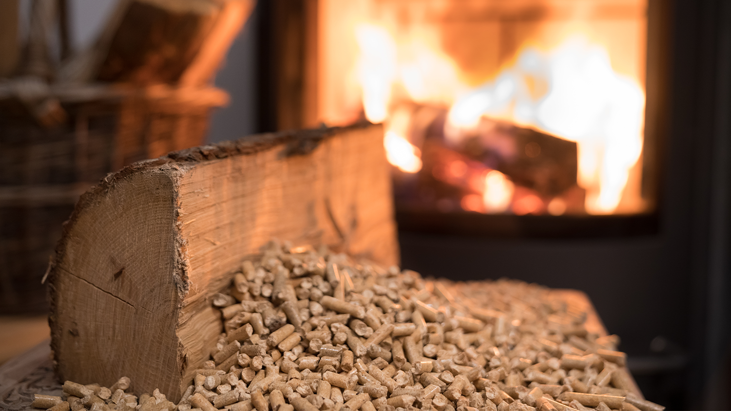 Wood and pellets in front of stove