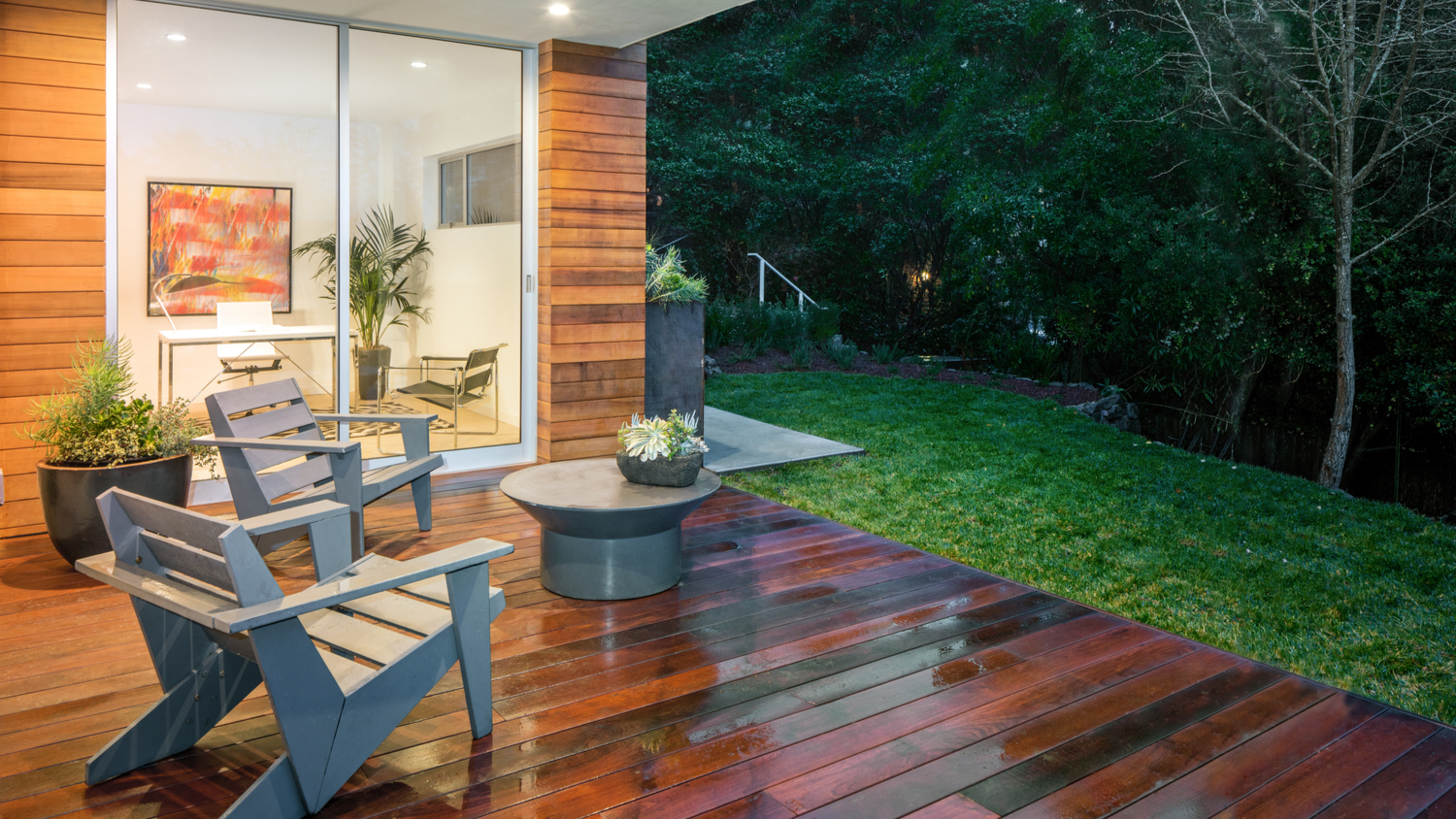 wet patio with two chairs