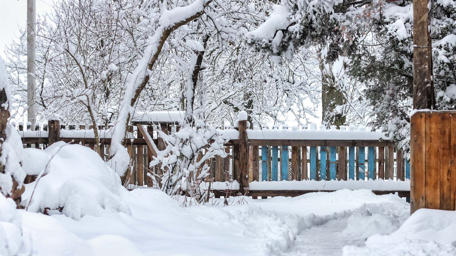 Winter walk path with gate