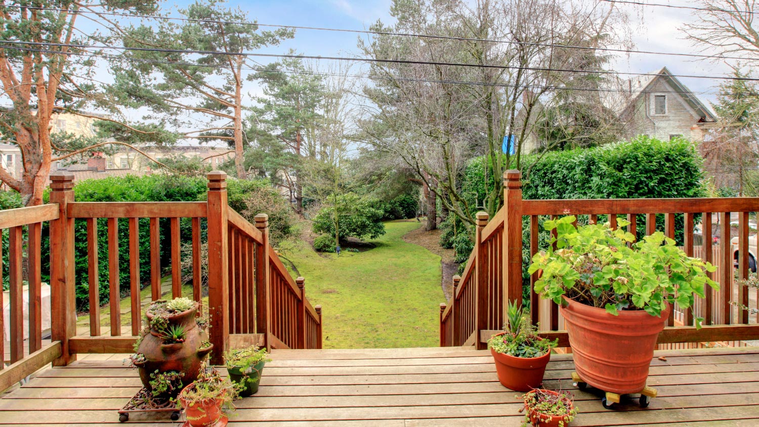 Wood deck with railings