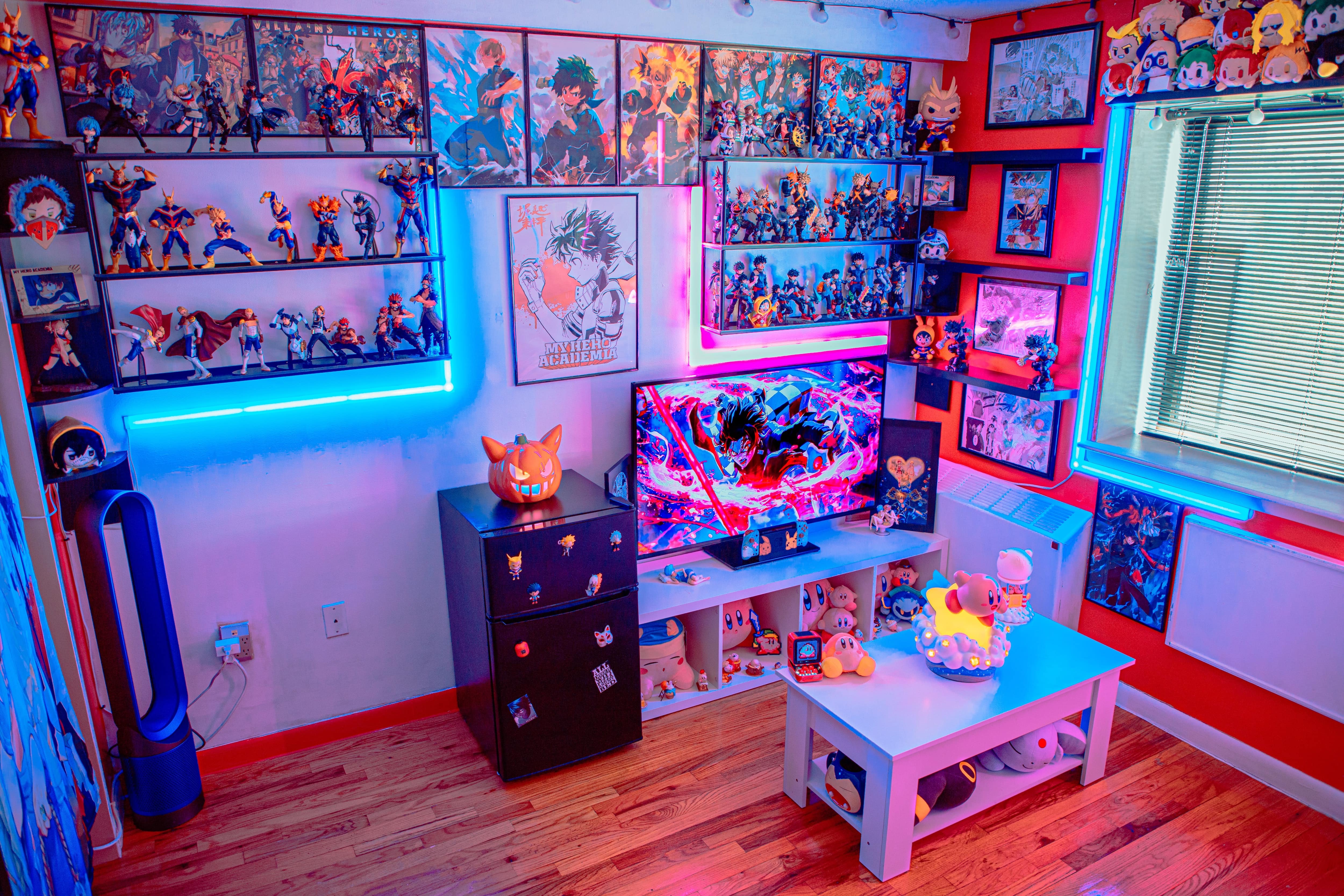 Wall covered in anime posters and collectibles