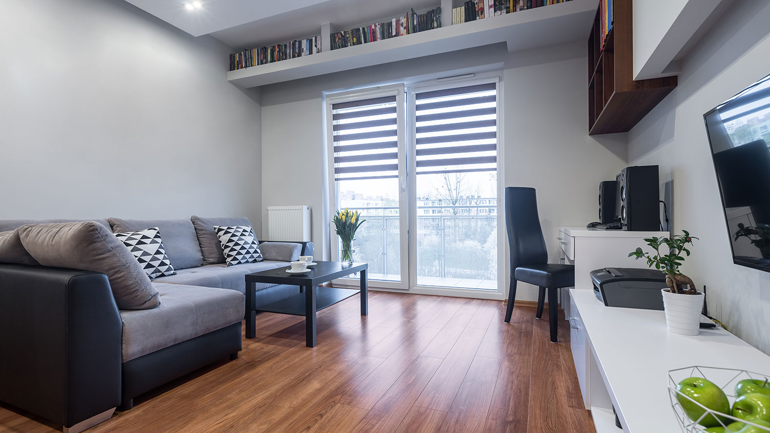 Living room with back patio door