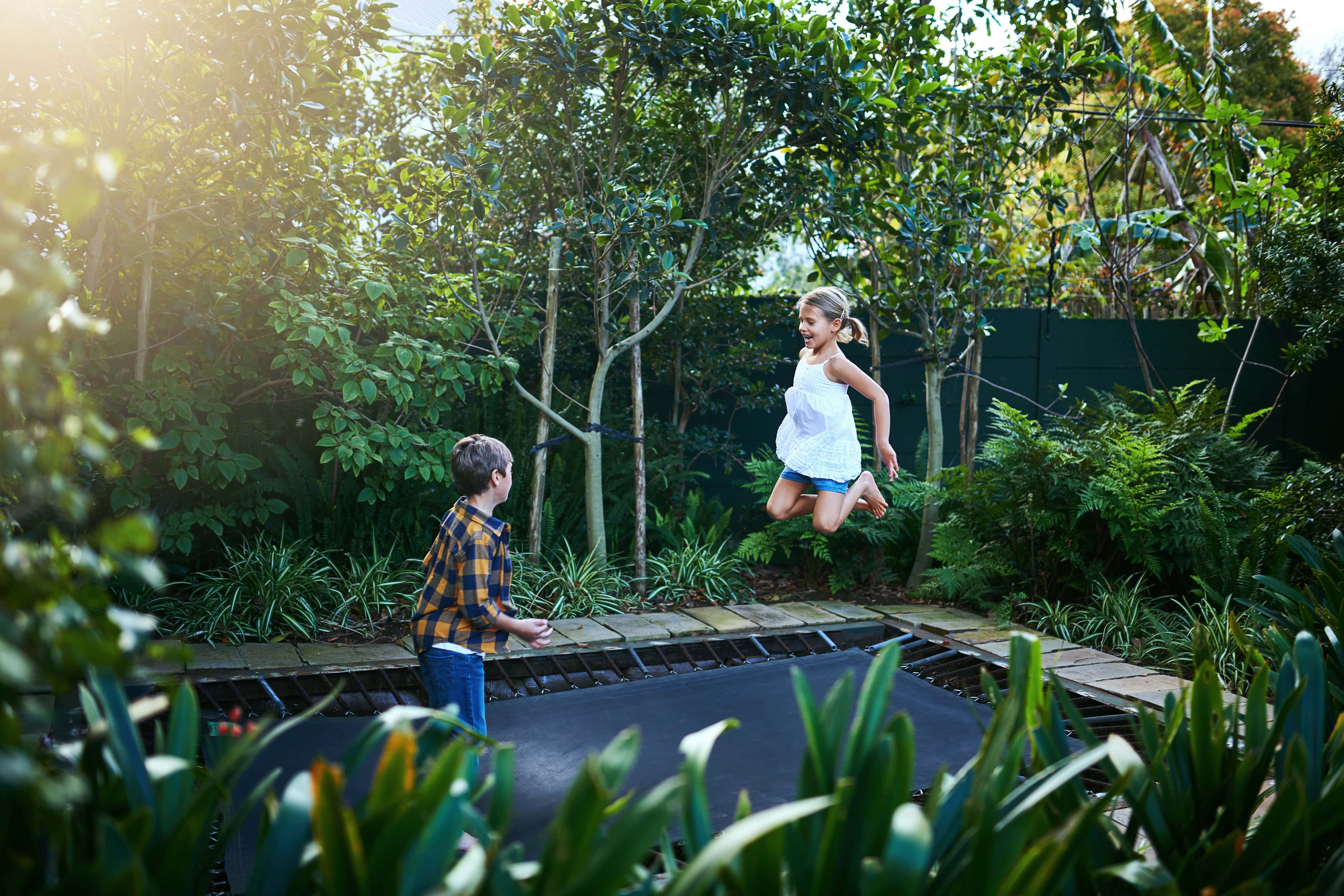 Kids playing on built-in trampoline