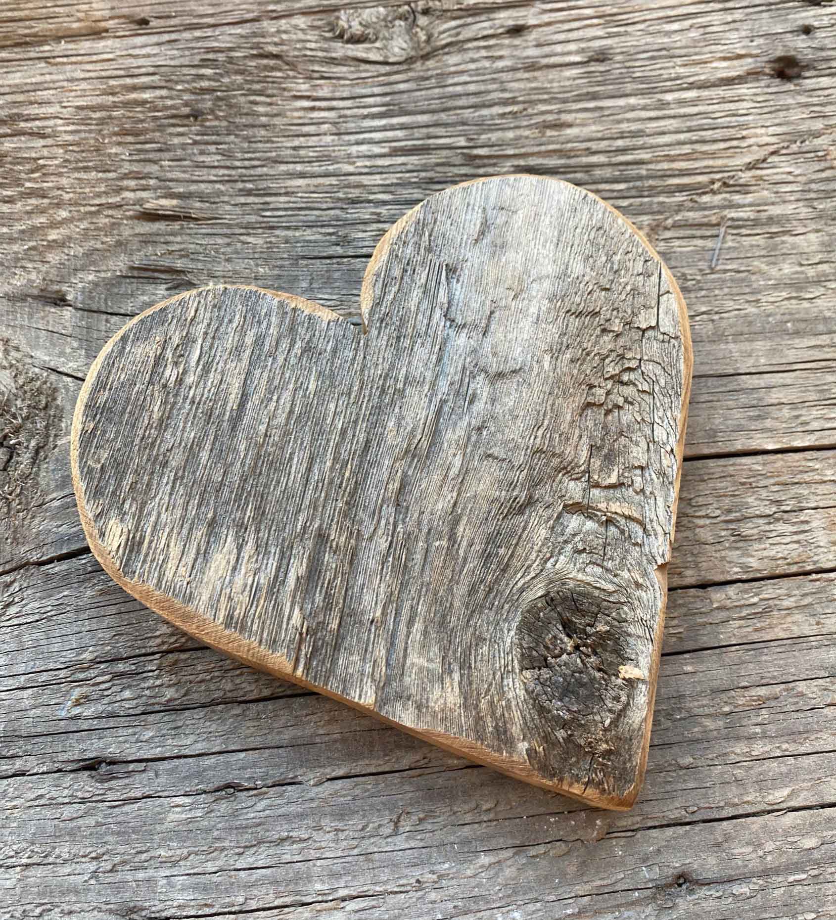 Hand cut heart ornament made with barn wood