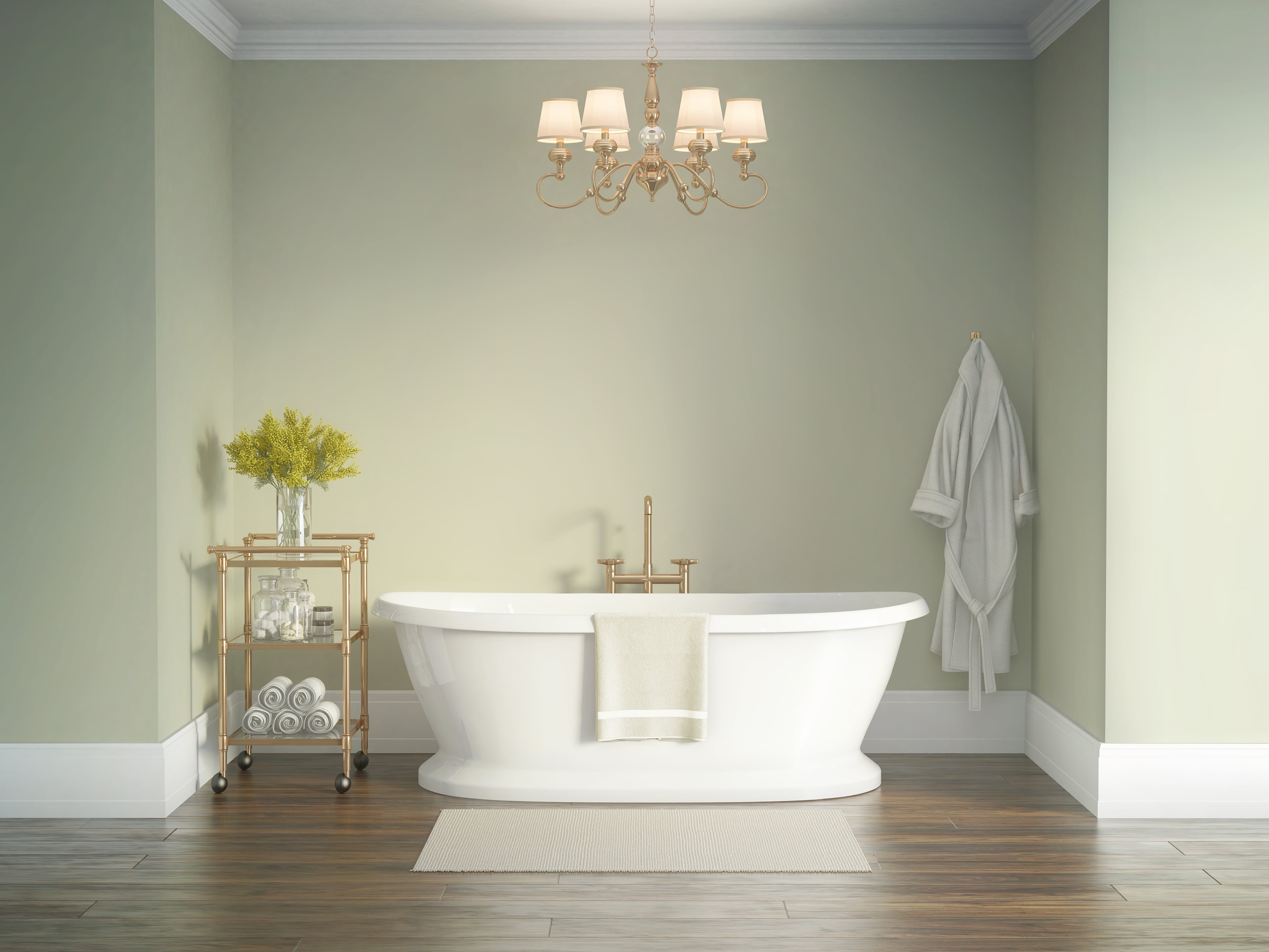 Bar cart in large bathroom