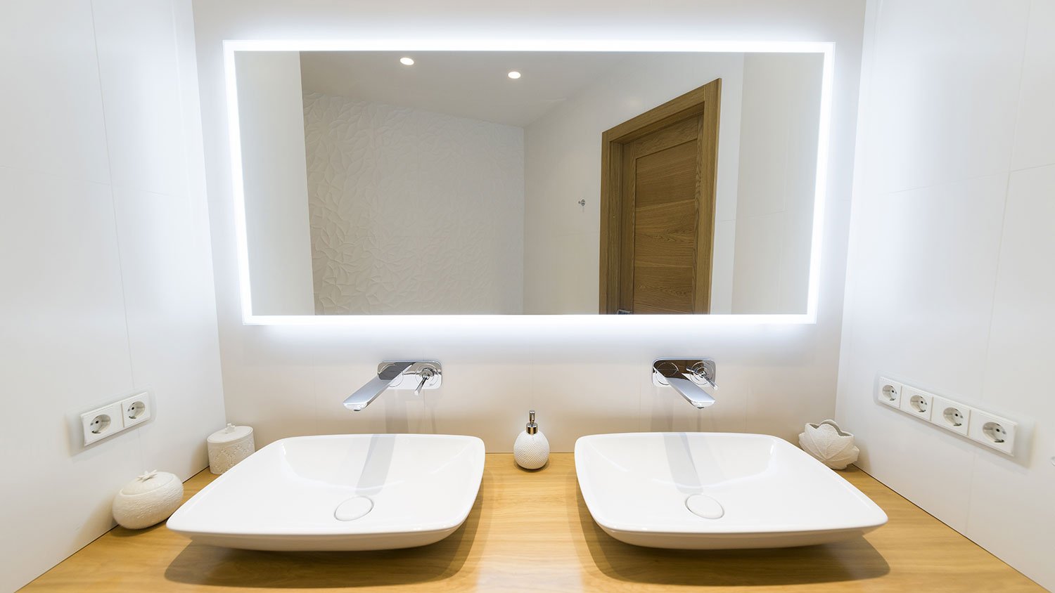 Mirror with lights and double sink vanity