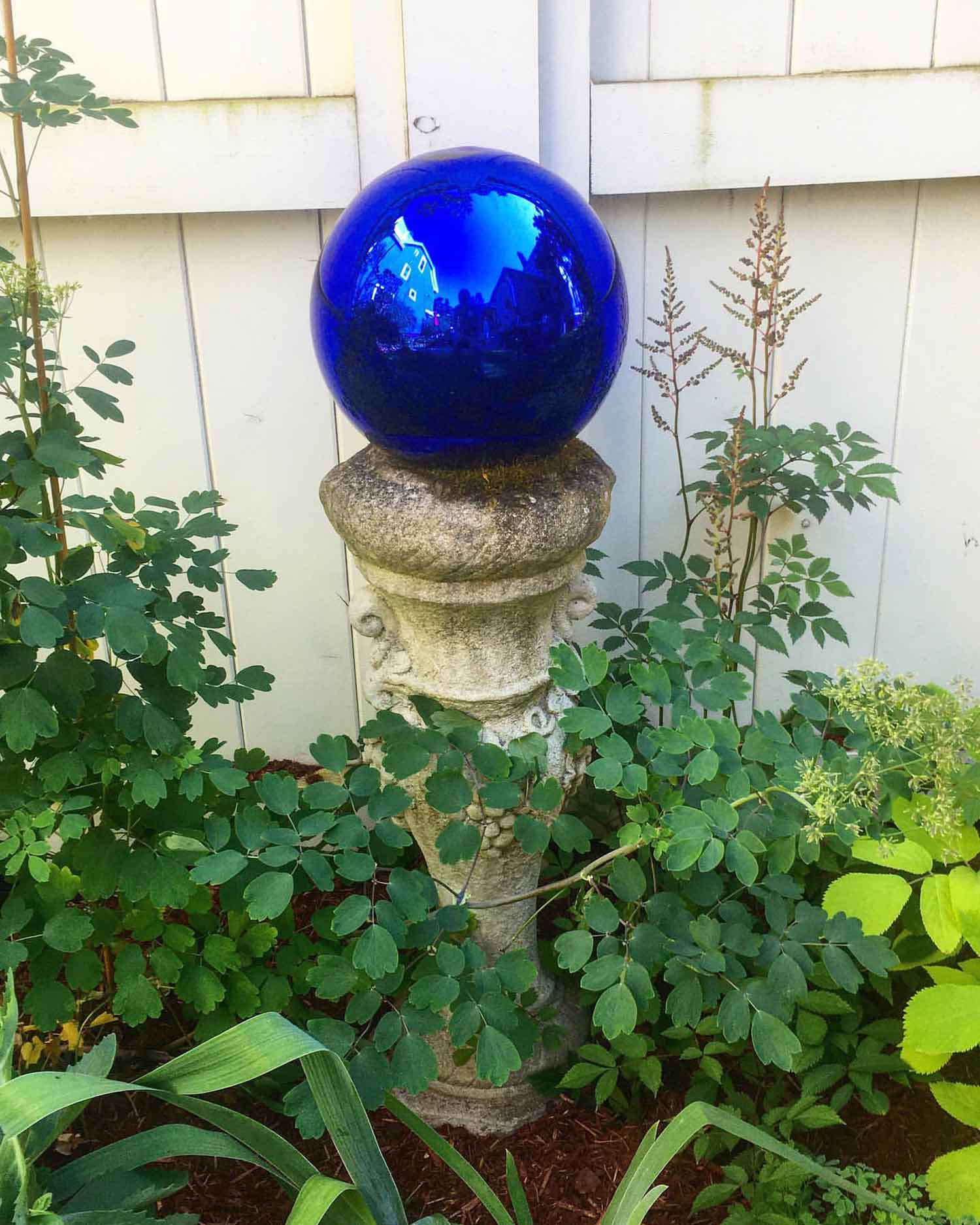 Blue gazing globe in the garden