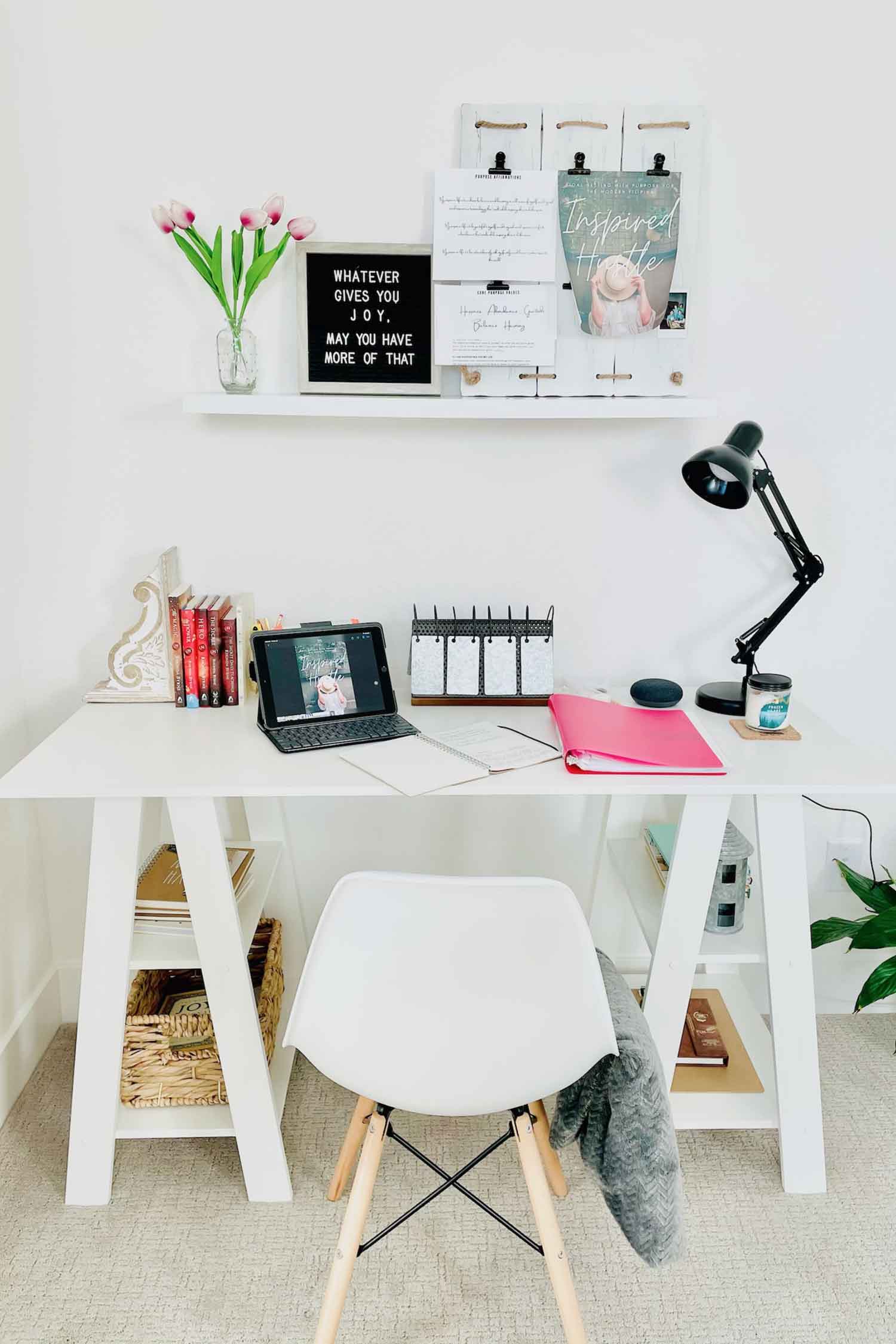 Bright home office with white desk