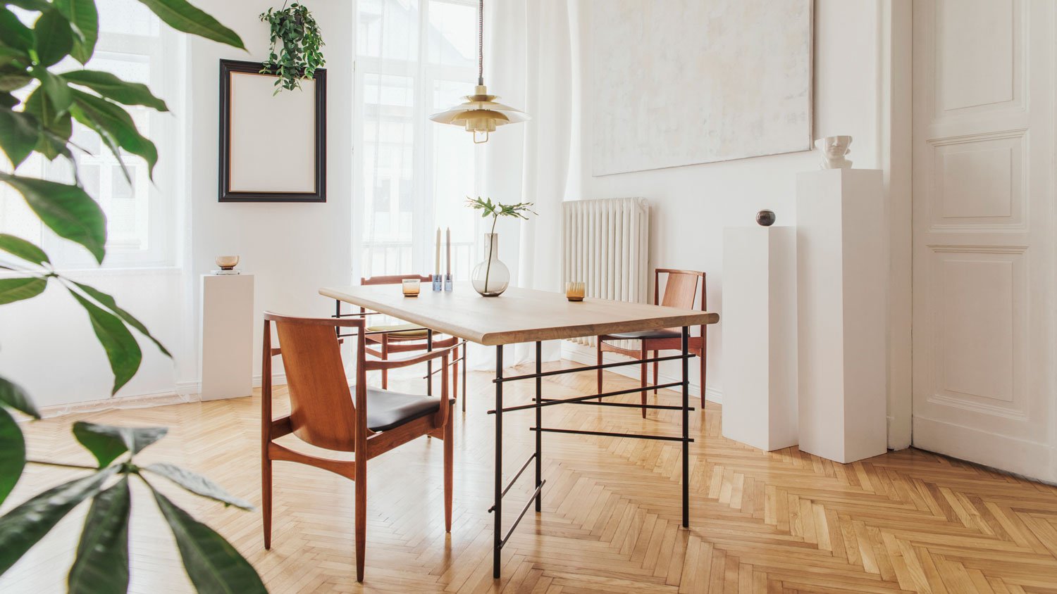 A bright minimalistic dining area in a house