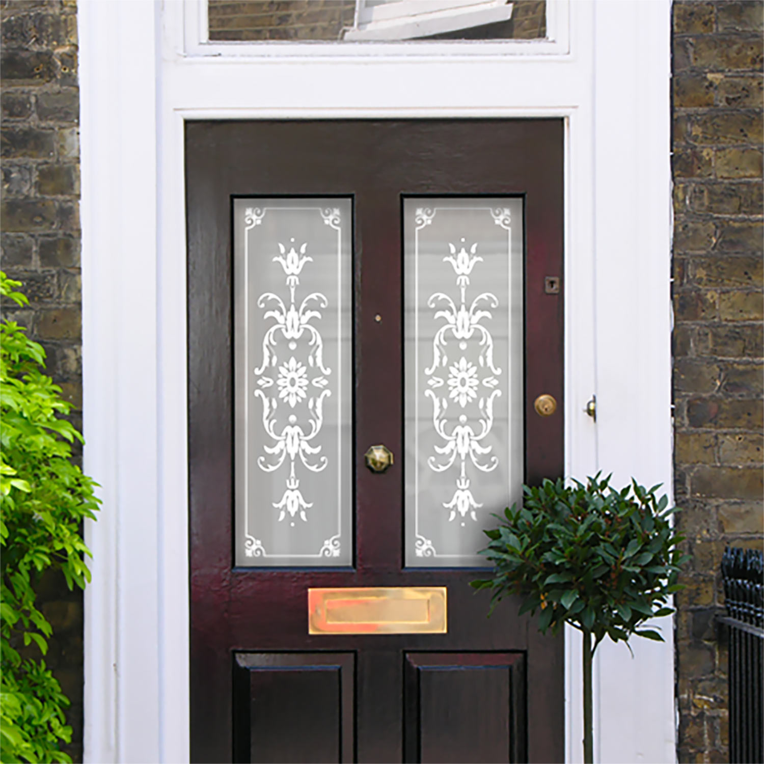 Brown front door white pattern