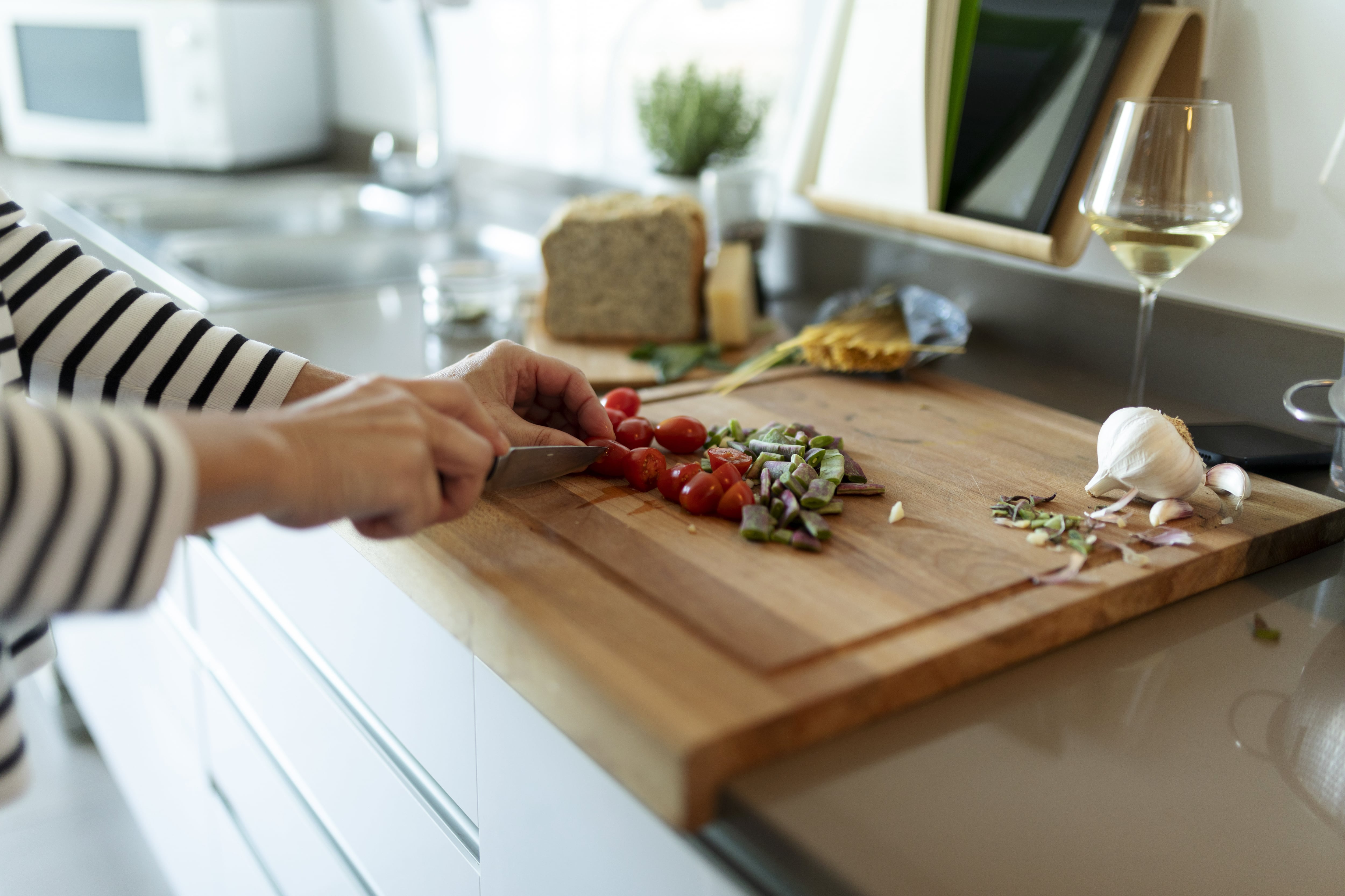 Inlaid butcher block countertop section