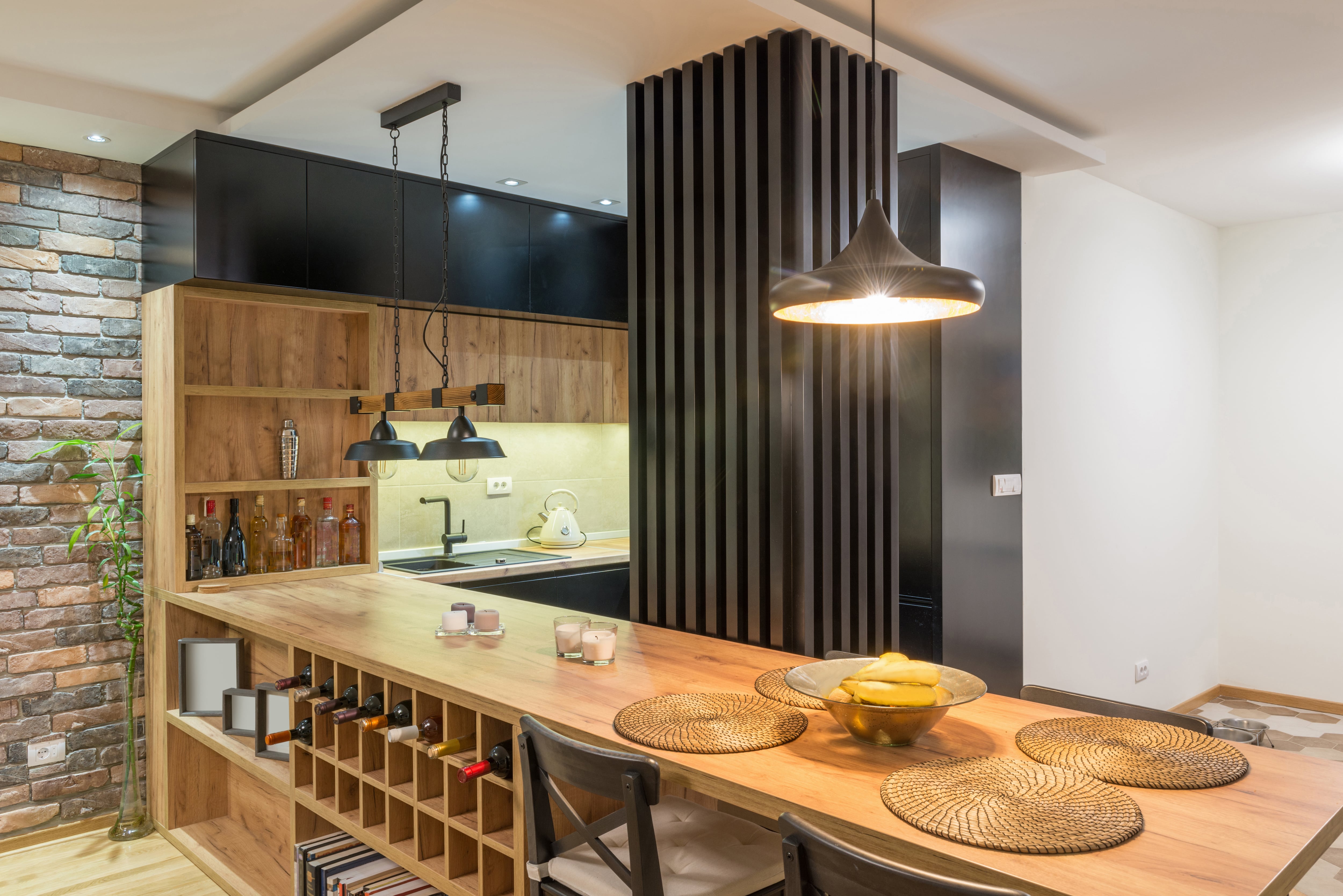 Face grain butcher block countertop with additional storage beneath