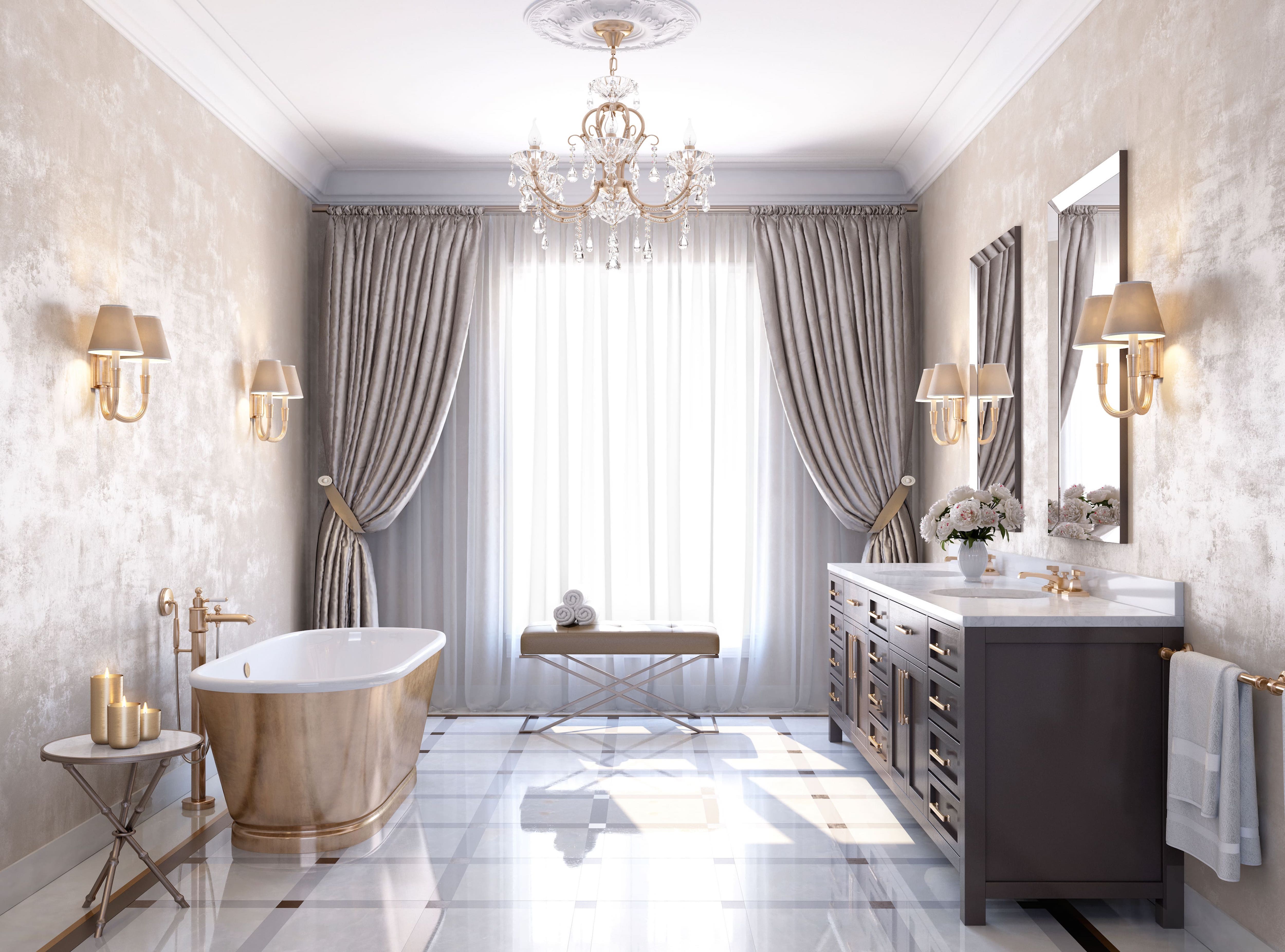 Luxurious bathroom with chandelier