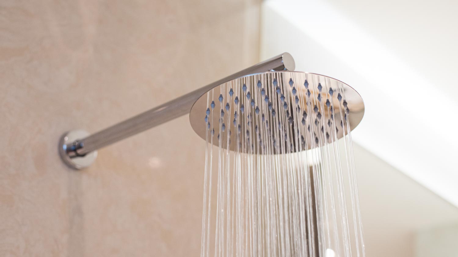 A close up of a showerhead