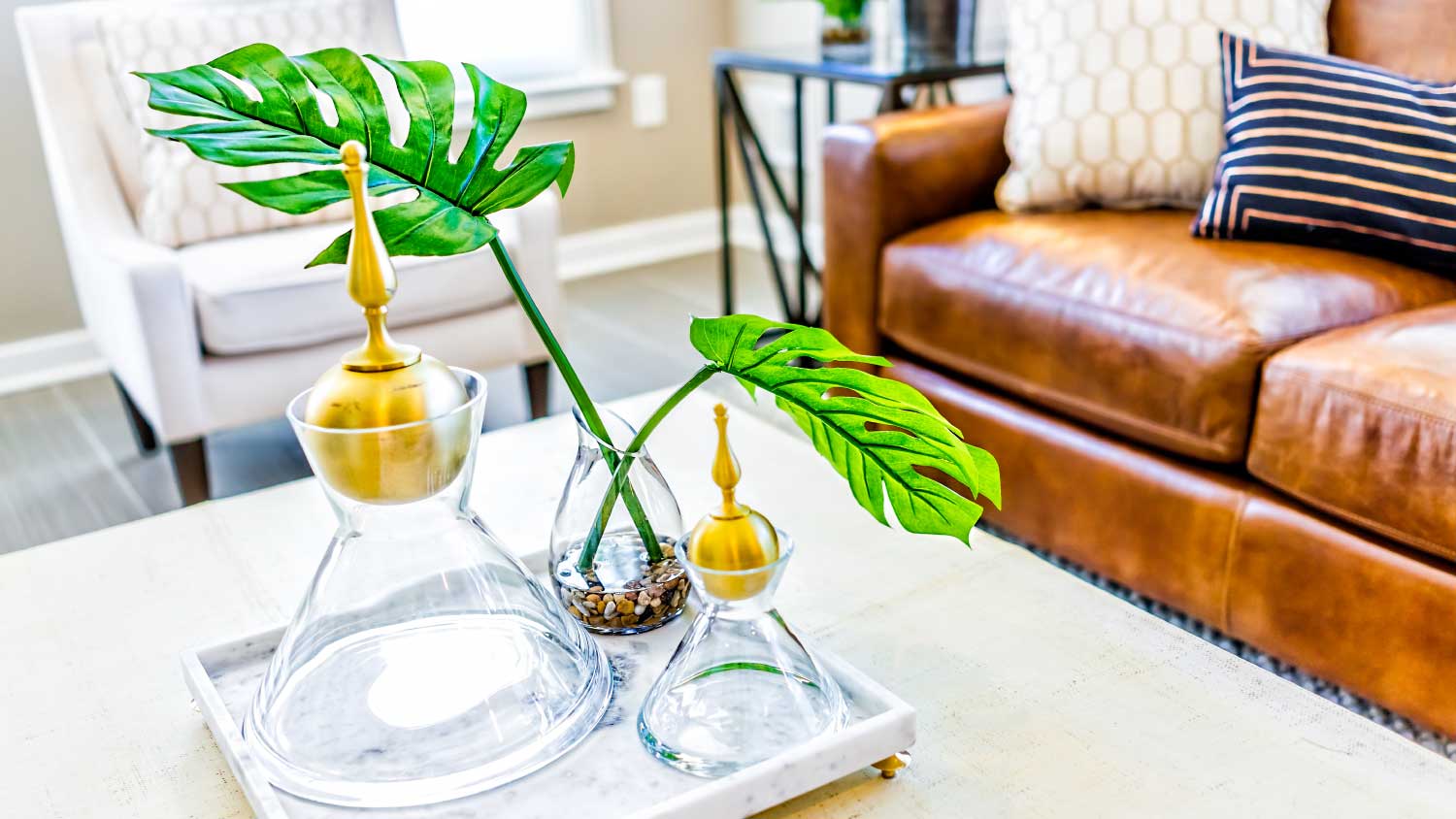 coffee table tray with plants