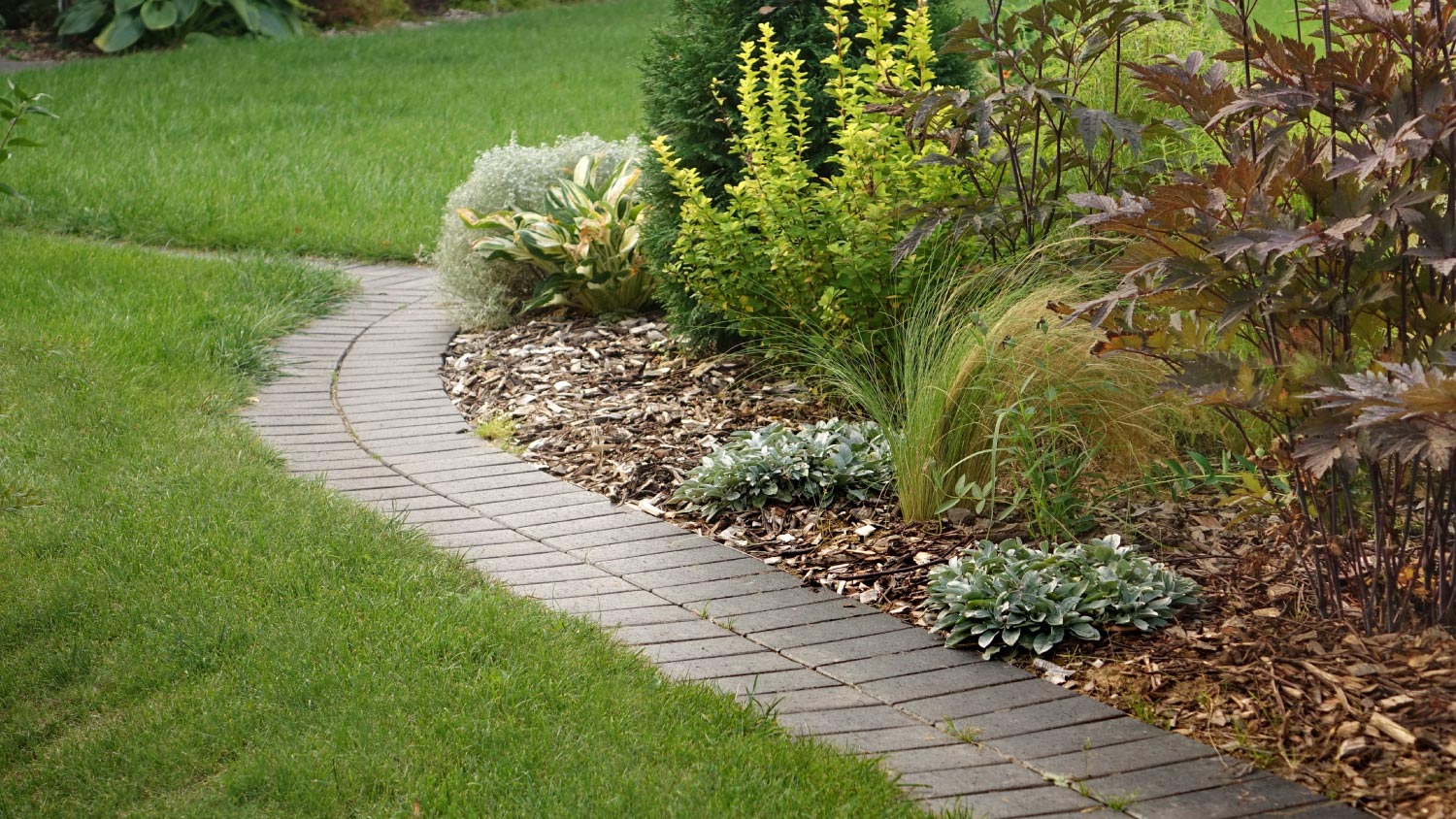A curved brick paving