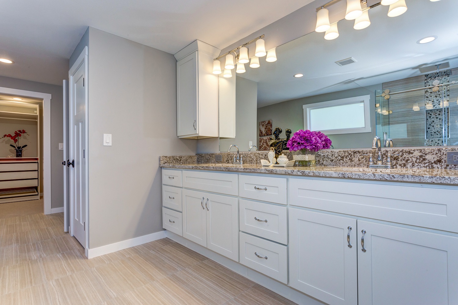 A built-in vanity with lots of storage