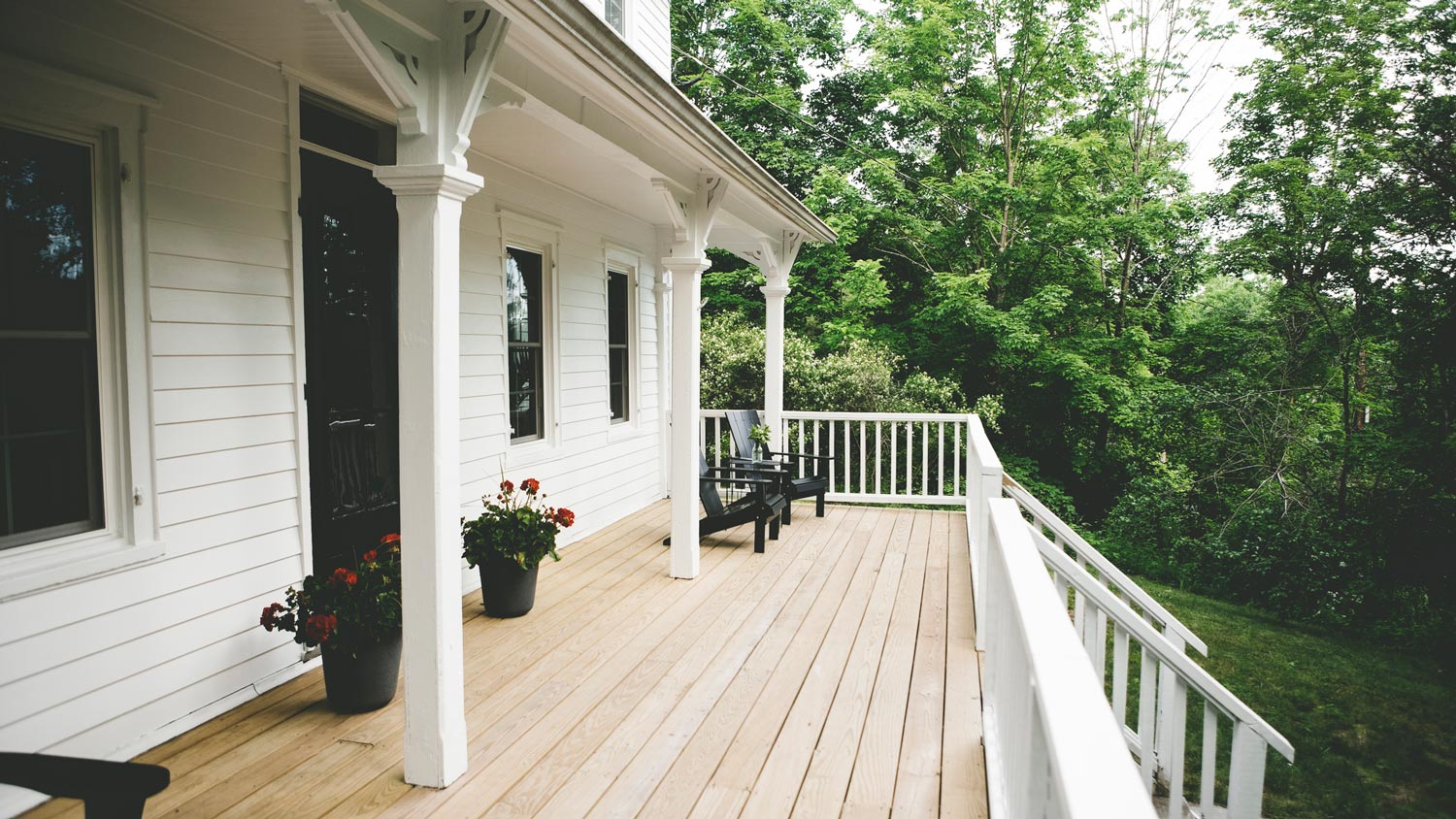 An elevated wooden porch