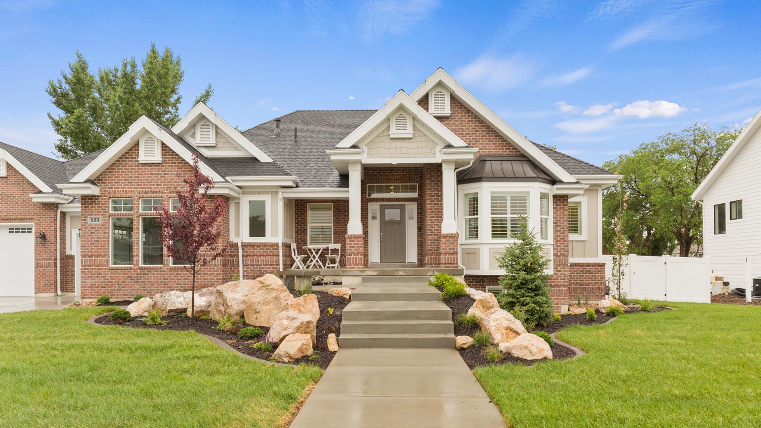 The exterior of a red brick house