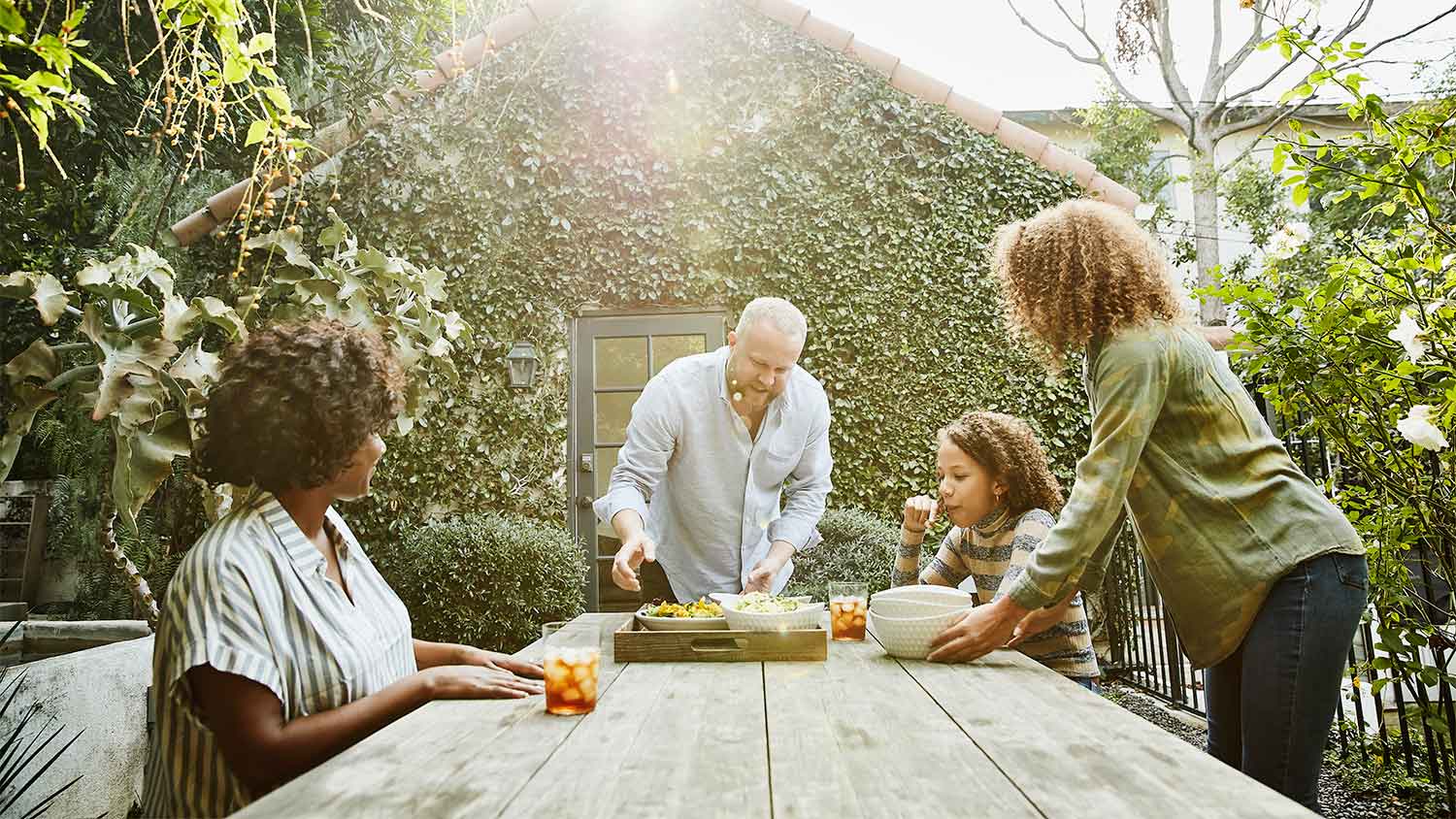 Family eating outside