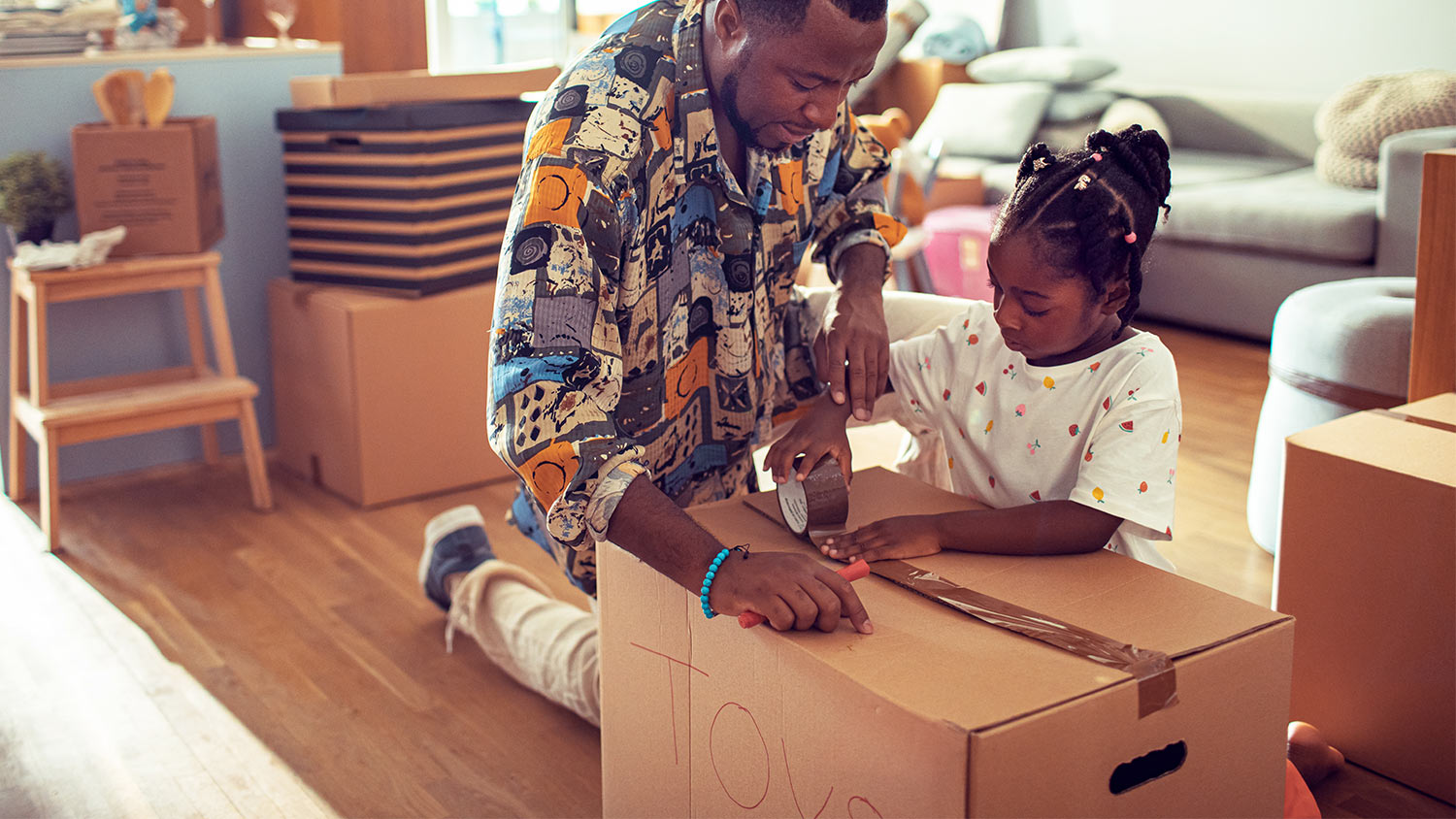 Family packing and labeling boxes