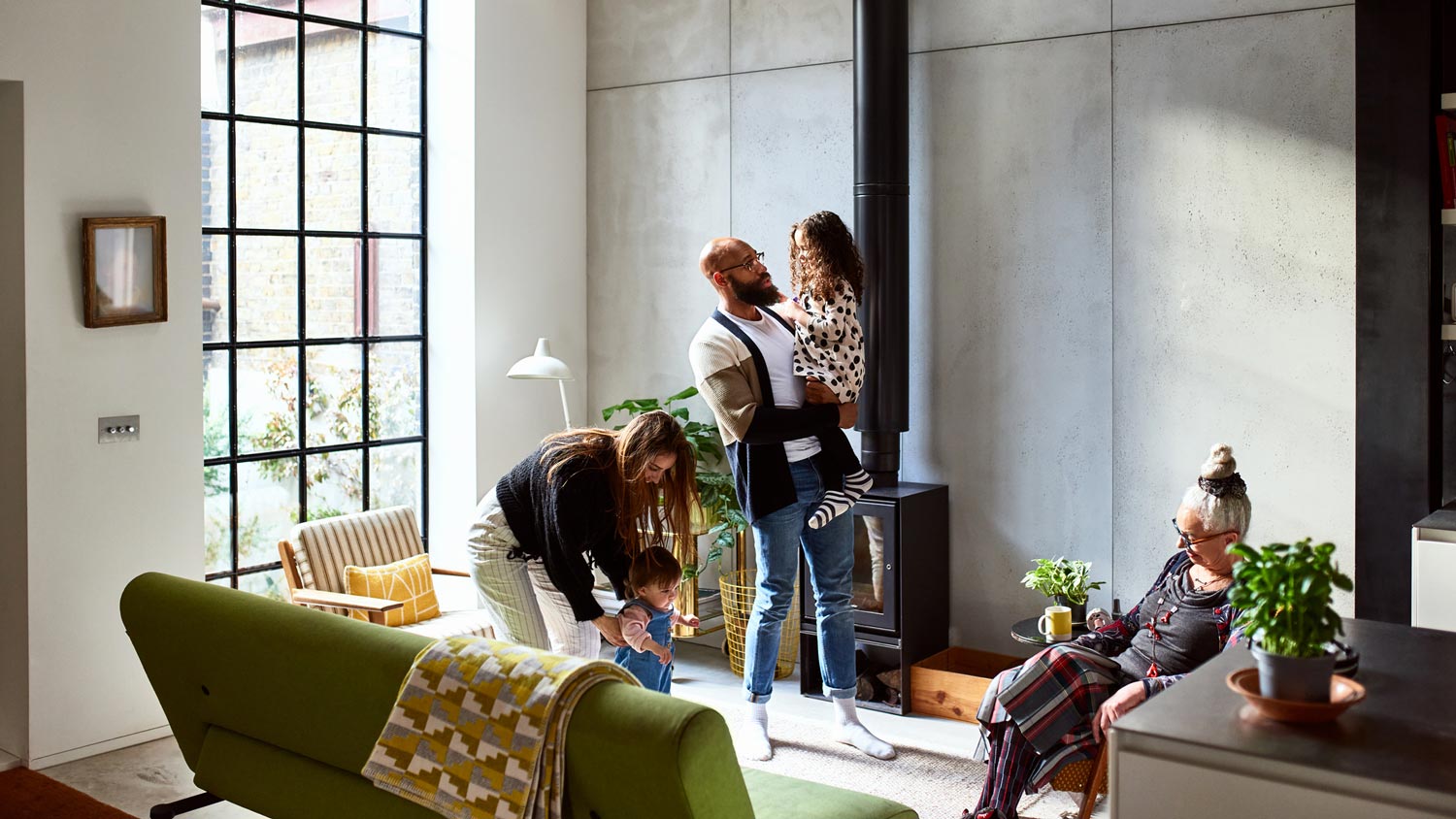 A family relaxing in the living room