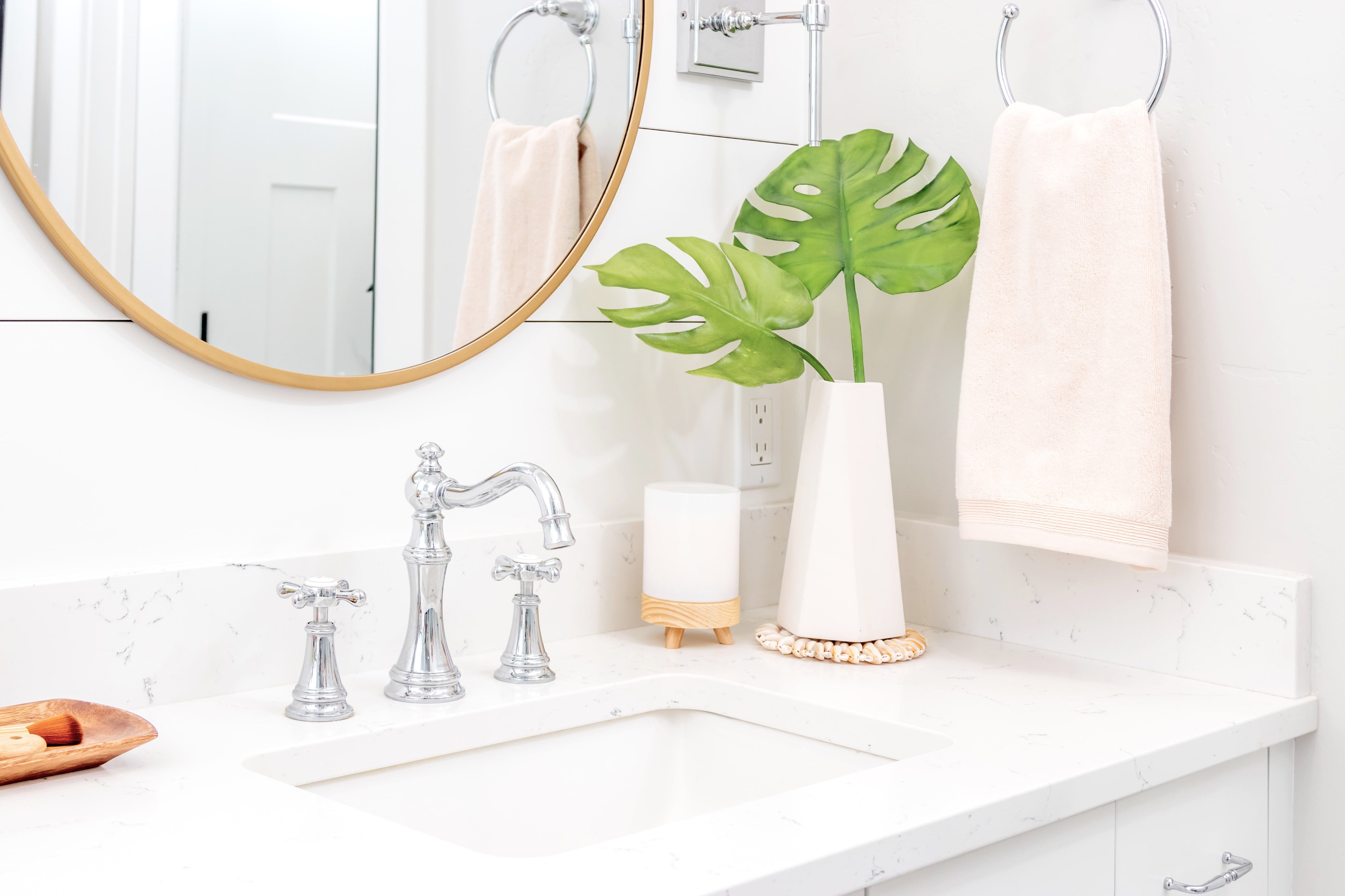 Shiplap walls in small bathroom