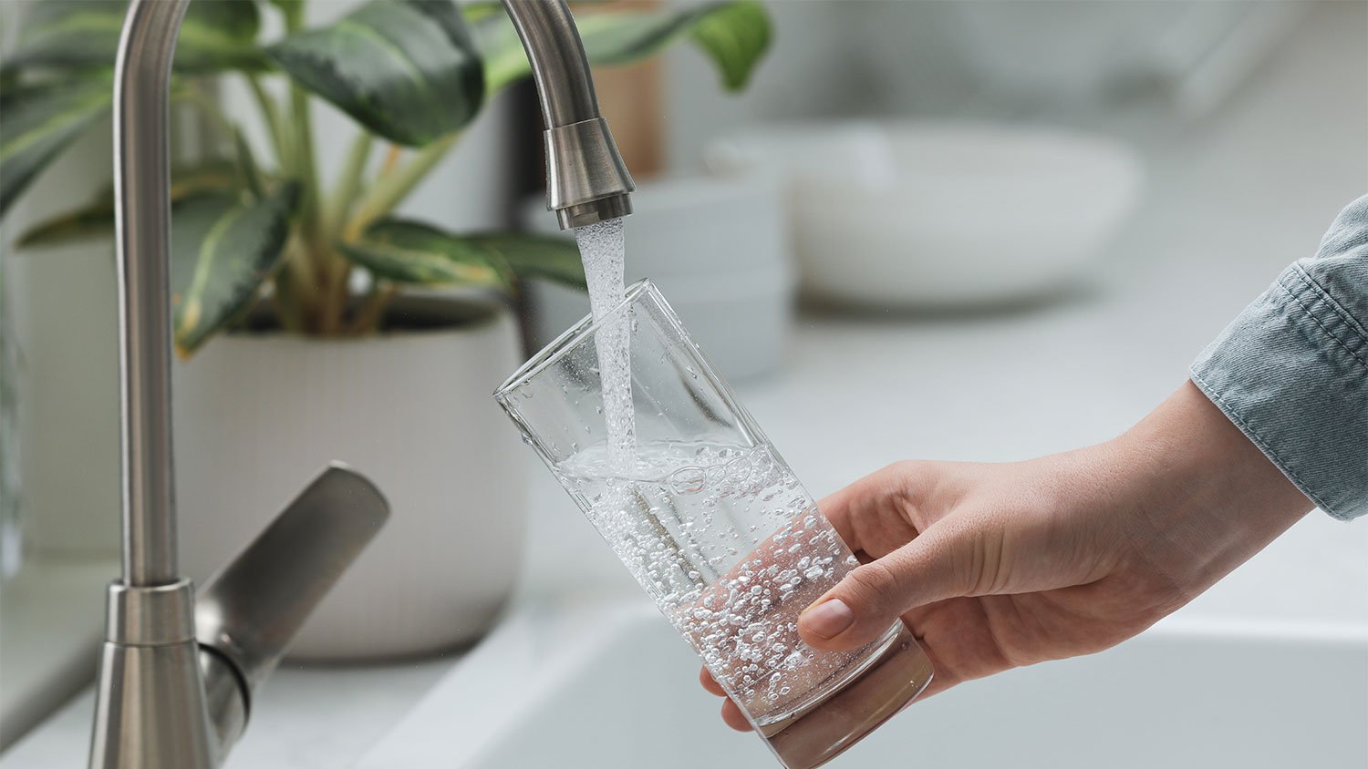 Holding glass and filling it with tap water
