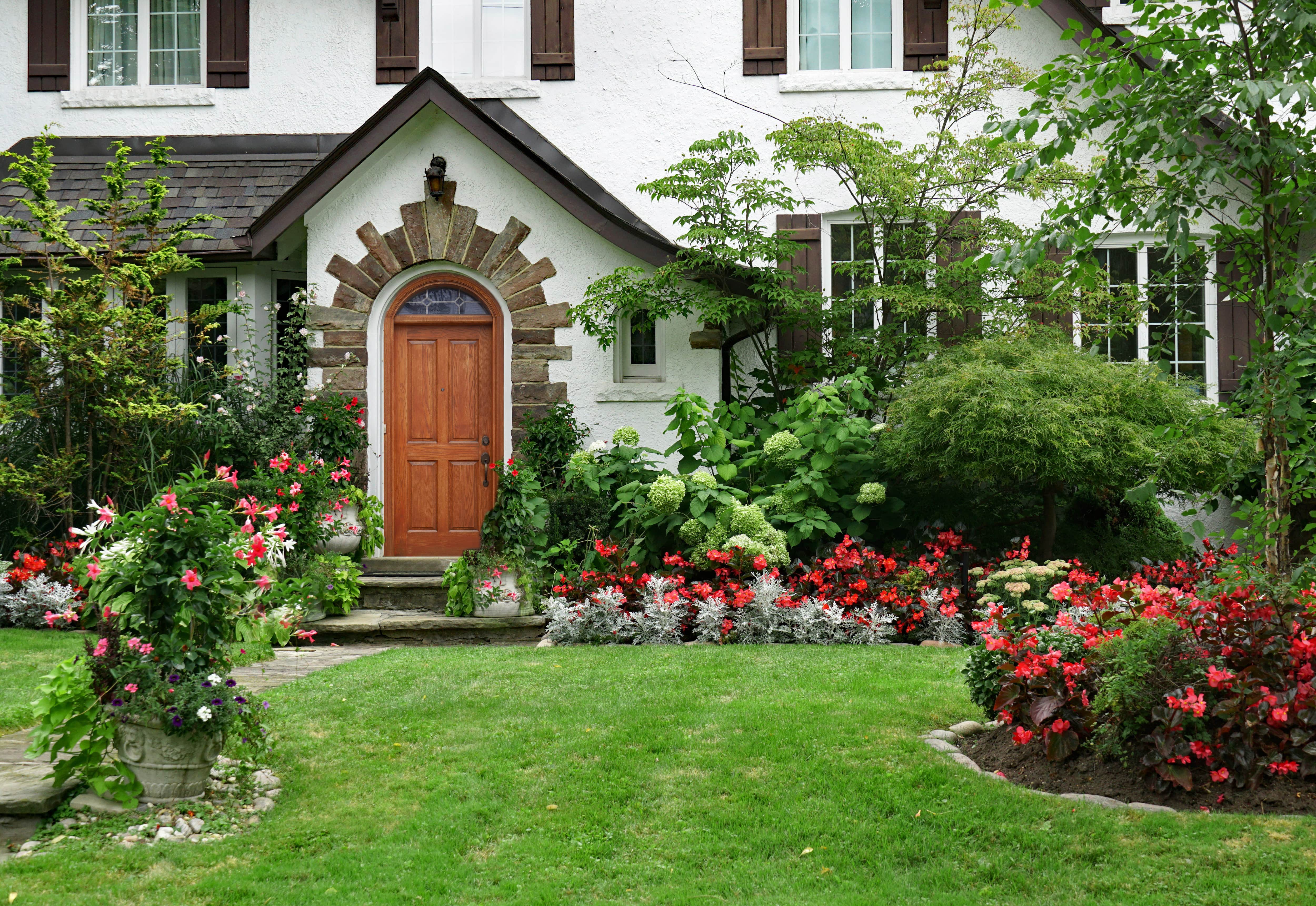 Flower bed in front yard of home