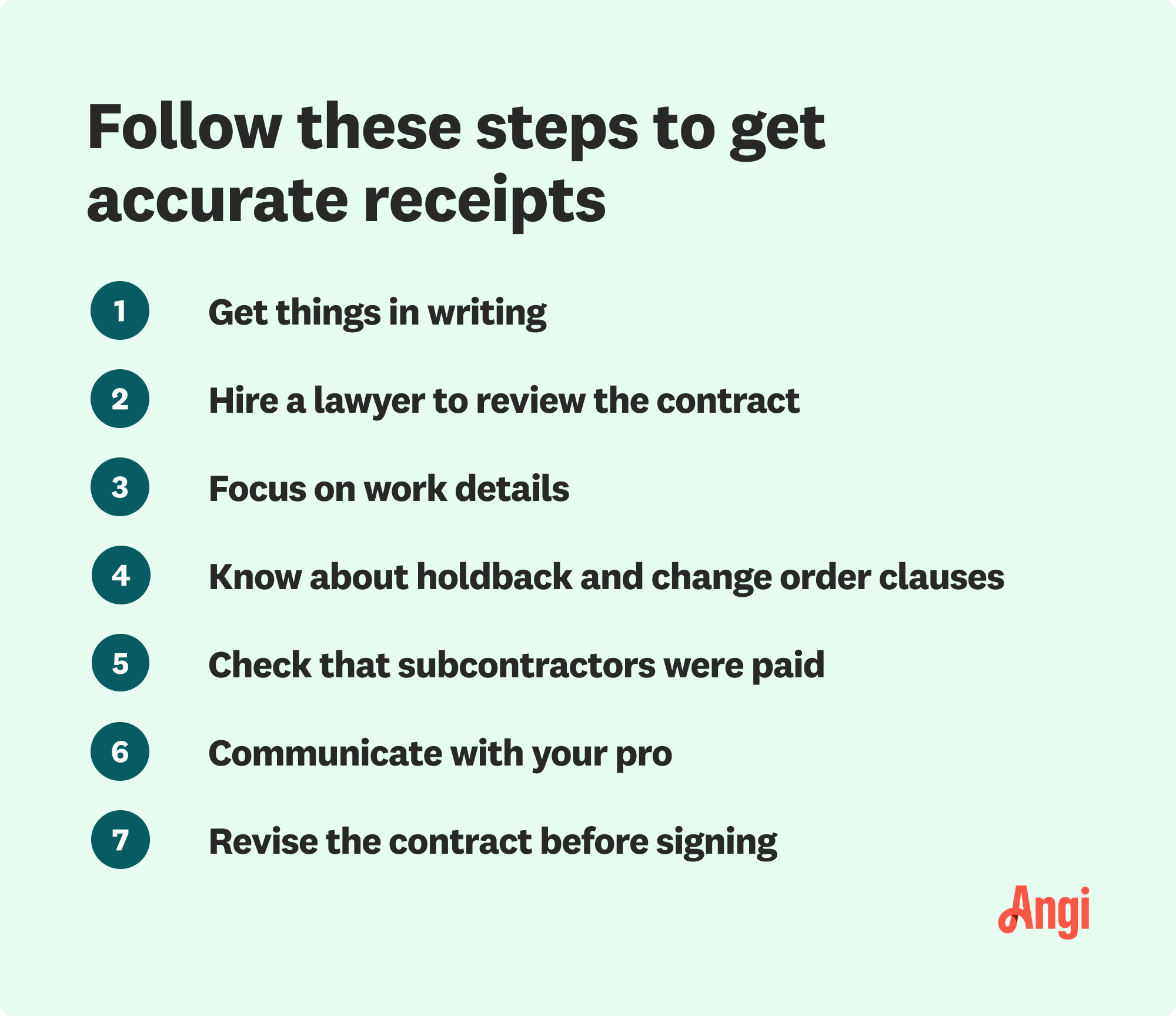 7 tips to get correct contractor receipts, including revising the contract before signing