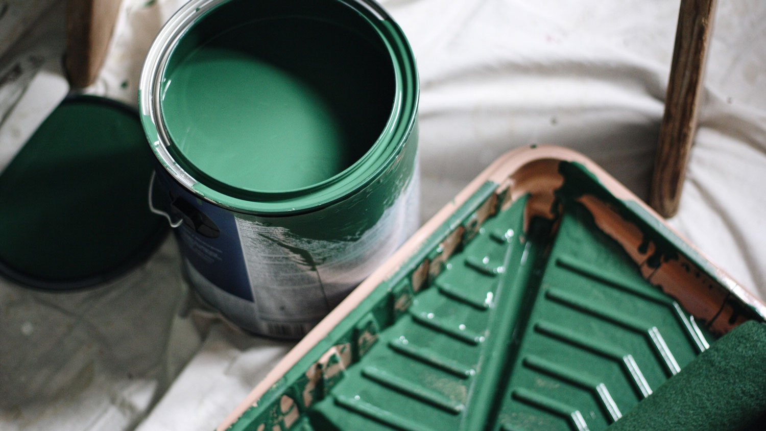 High angle view of a green paint can