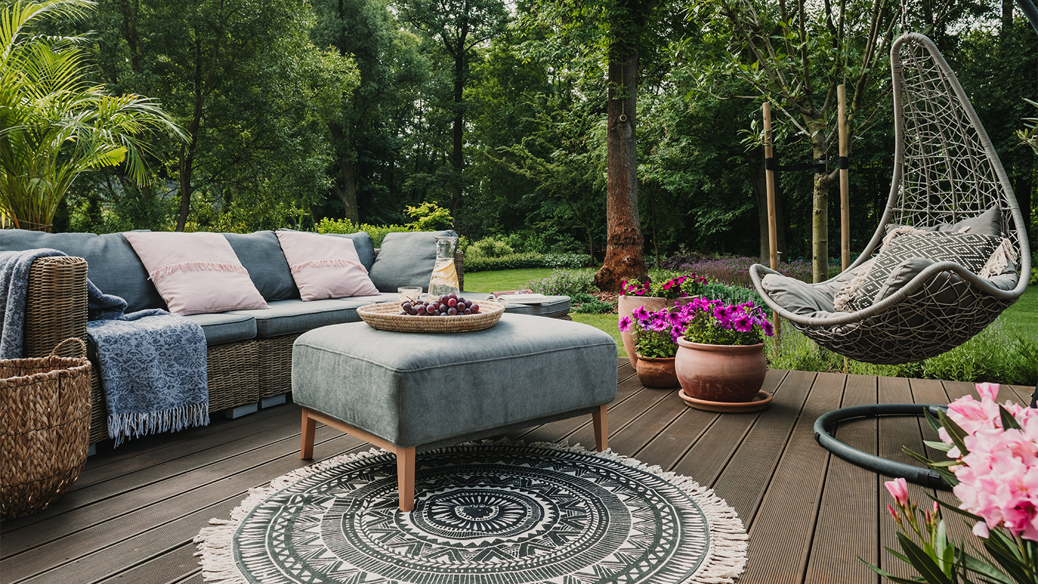 grey patio furniture with ottoman  