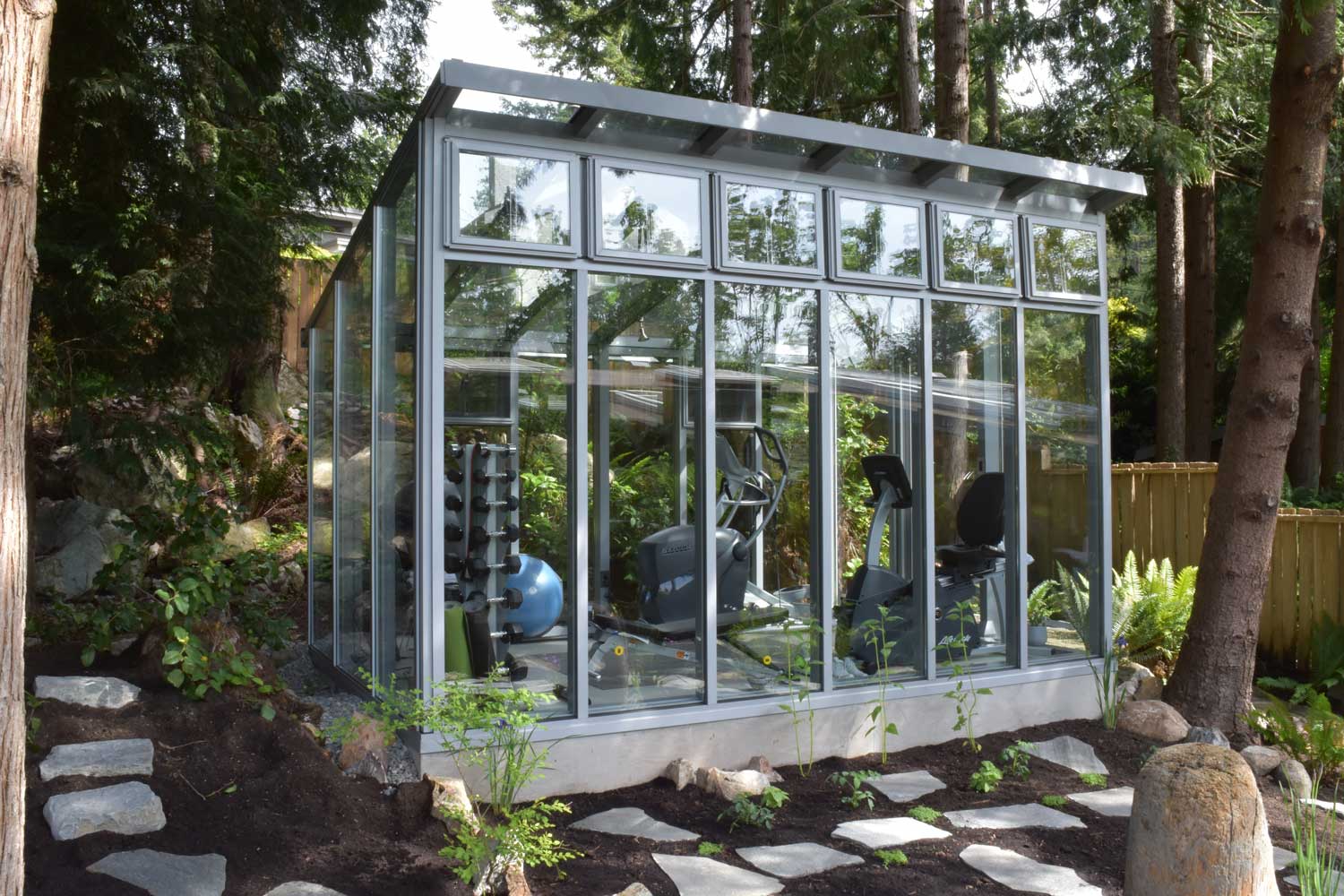 Fitness equipment inside of a green house