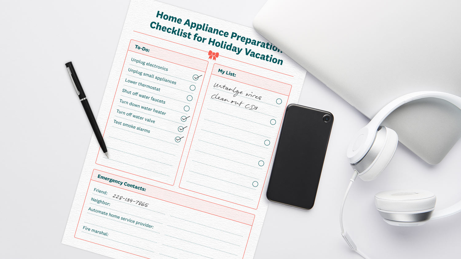 Home appliance preparation checklist mockup printable sheet