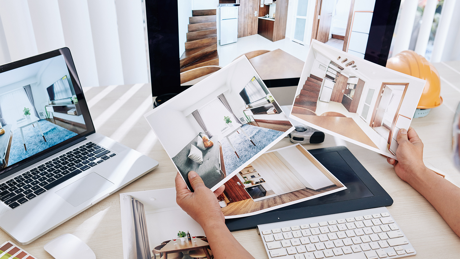 woman looking at interior design photos