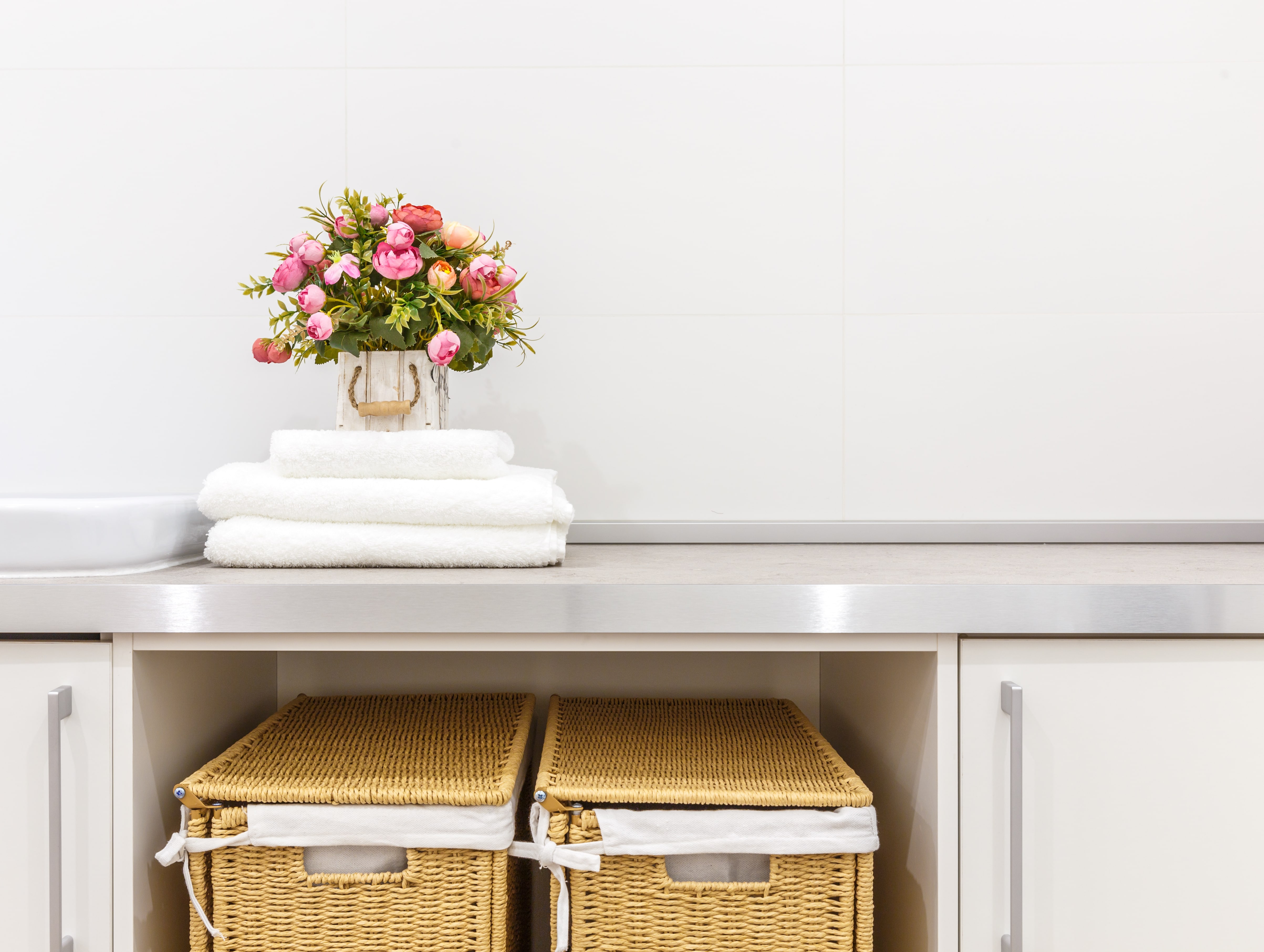 Fresh flowers in a laundry room