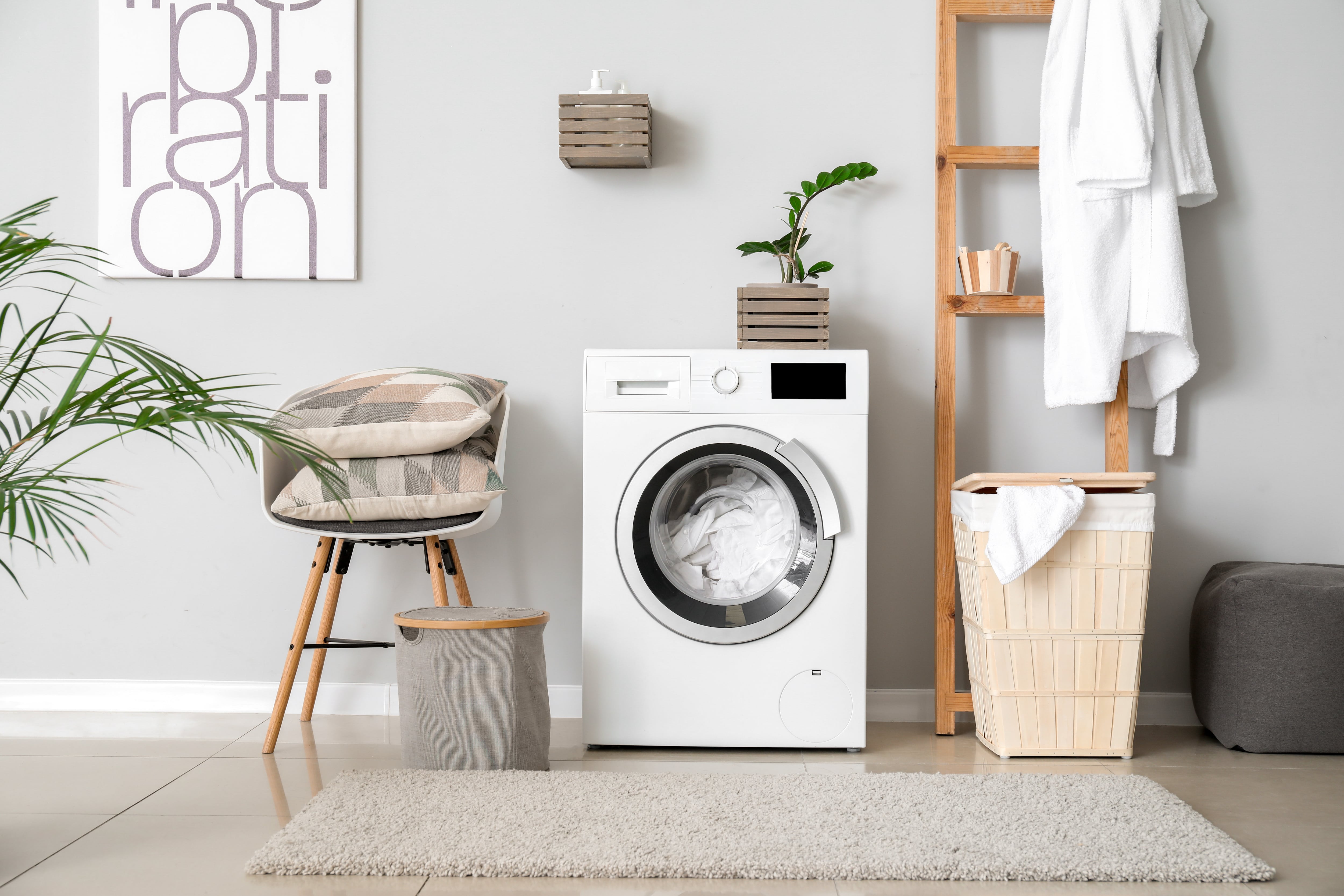 Blanket ladder next to the washing machine