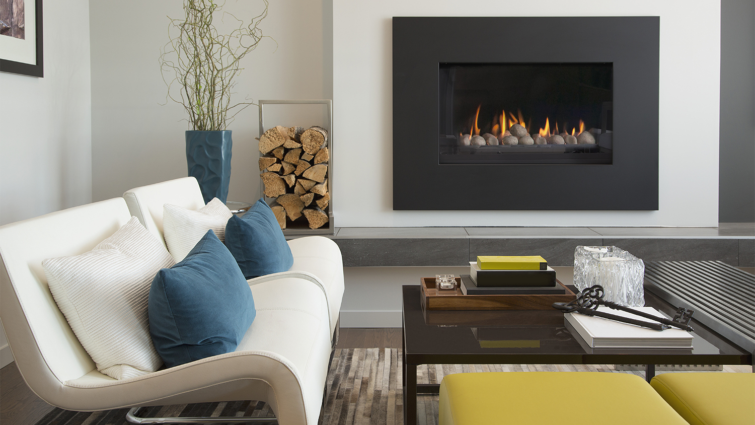 modern living room with fireplace 