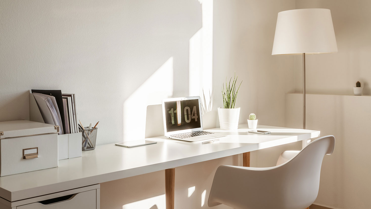 Bright minimalist home office space