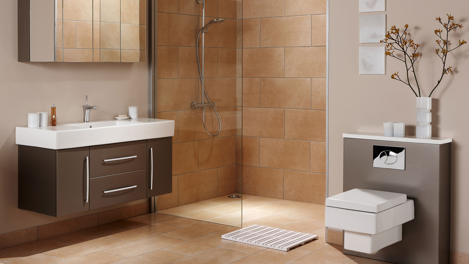 A modern bathroom with porcelain tiles