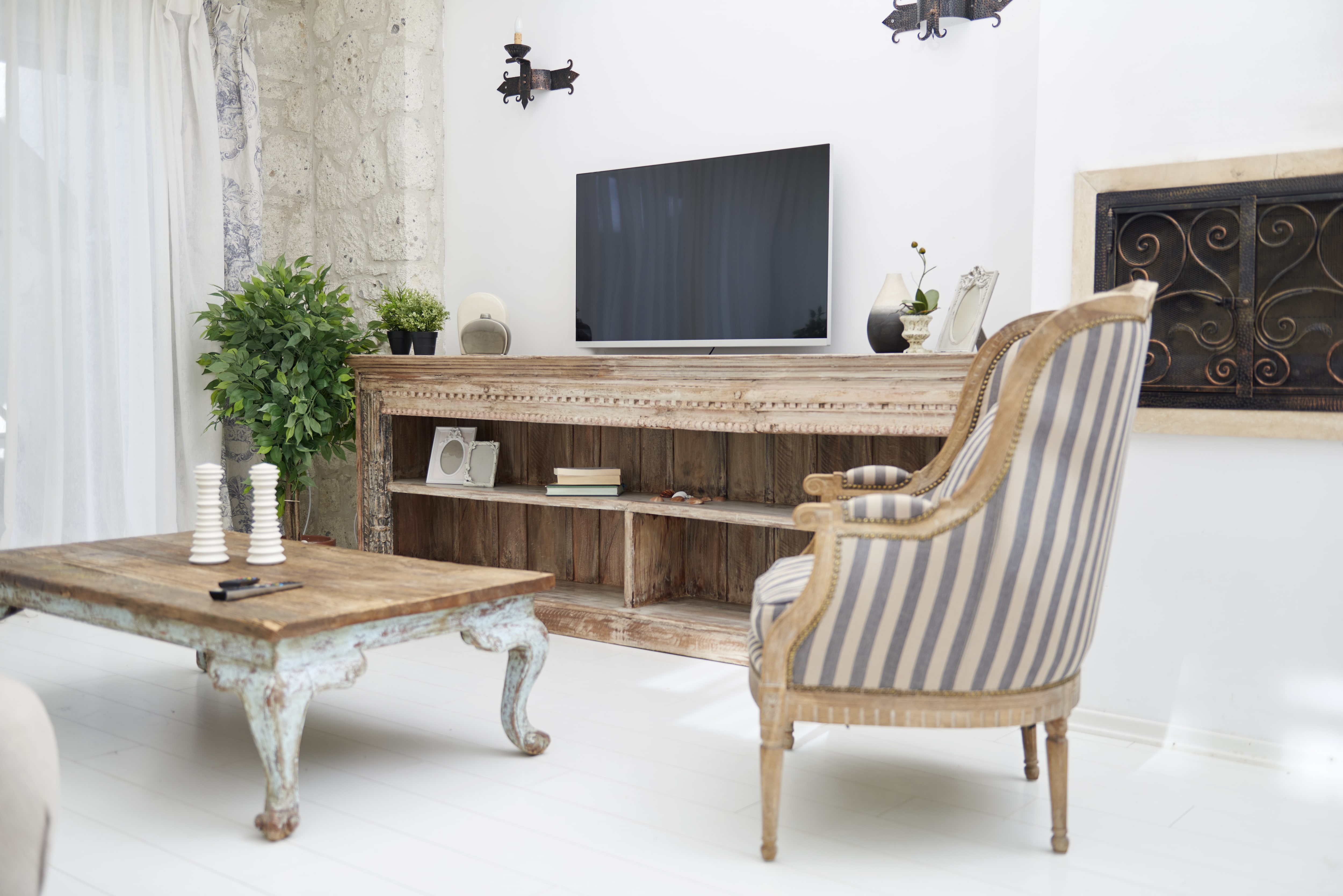 Distressed coffee table in living room