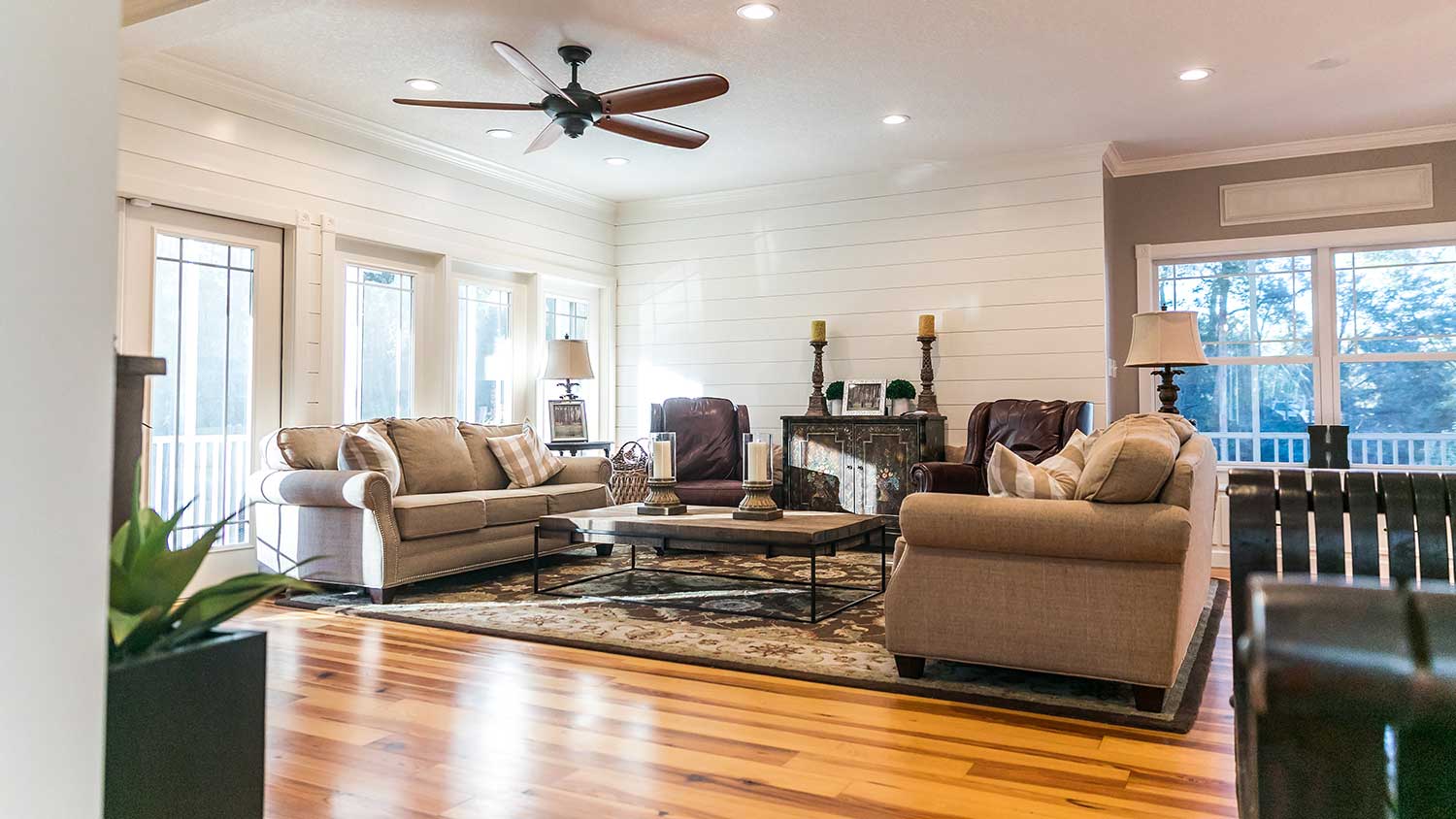 New addition living room with hardwood floors