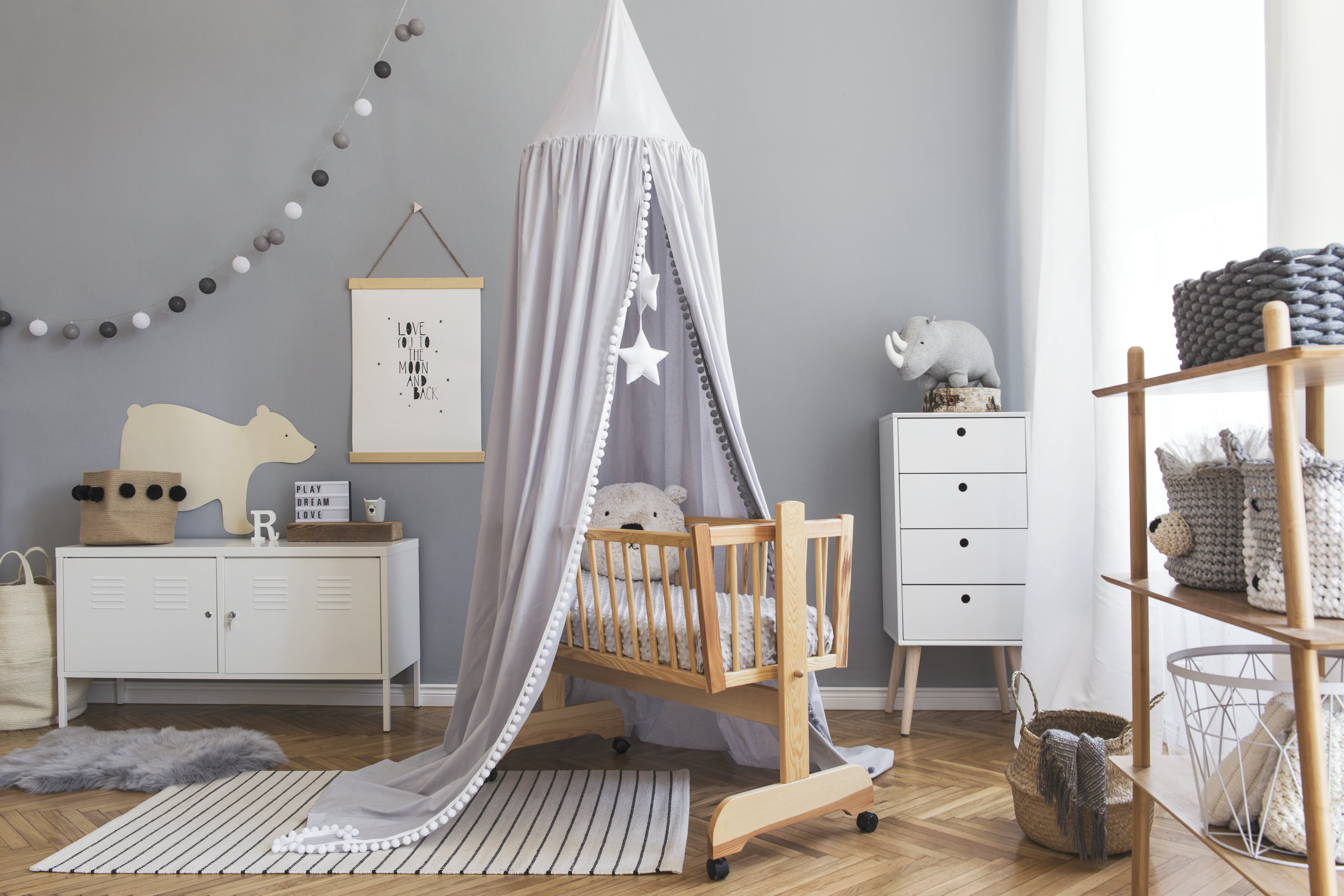 Nursery with canopy over the crib 