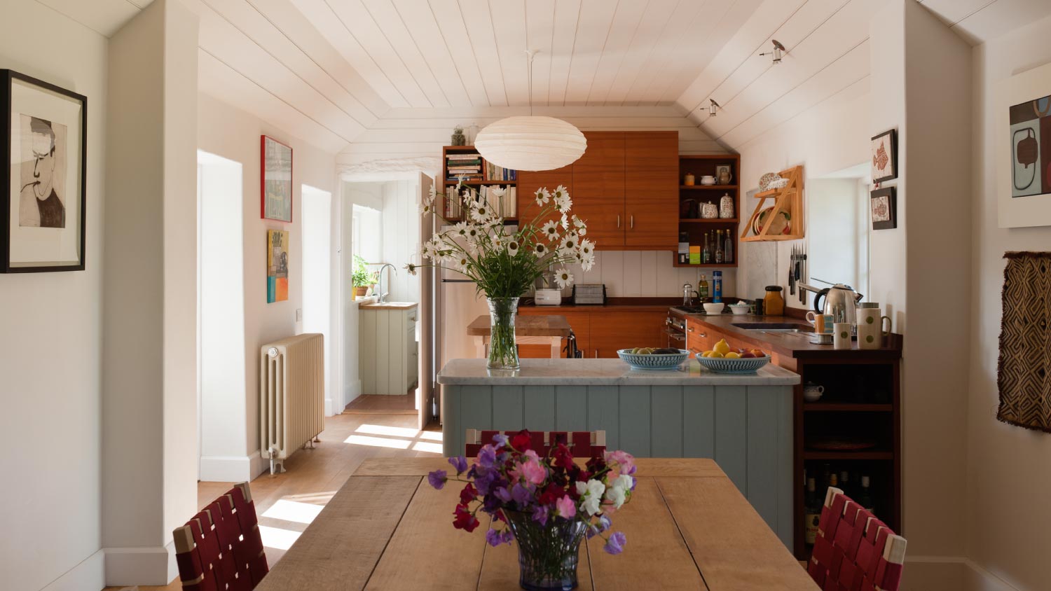 An open plan kitchen and dining room