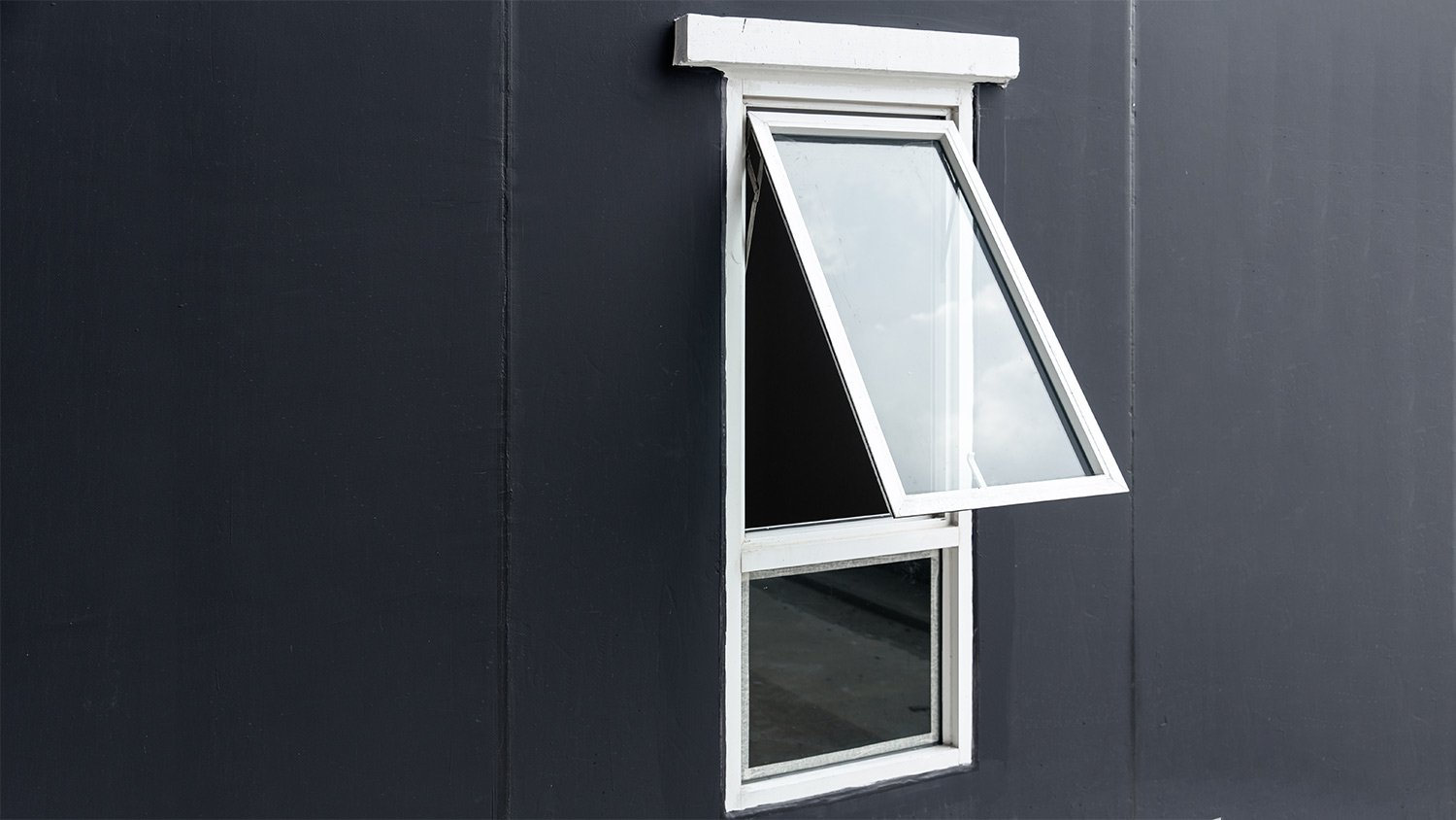 Open window black house white frame